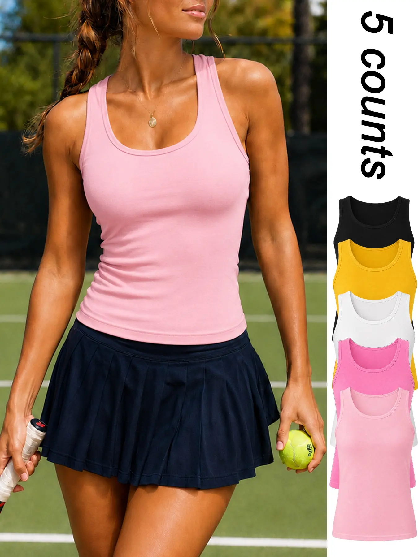 Women's 5 Pack Athletic Tank Tops, Athletic Training Tops, Solid Colo Cooling Lightweight Breathable Moisture Wicking Quick Dry Tennis Tank Tops 4 Way Stretch Yoga Base Layer Tank Tops for Gym Running Cycling Casual Versatile Workout Tanks
