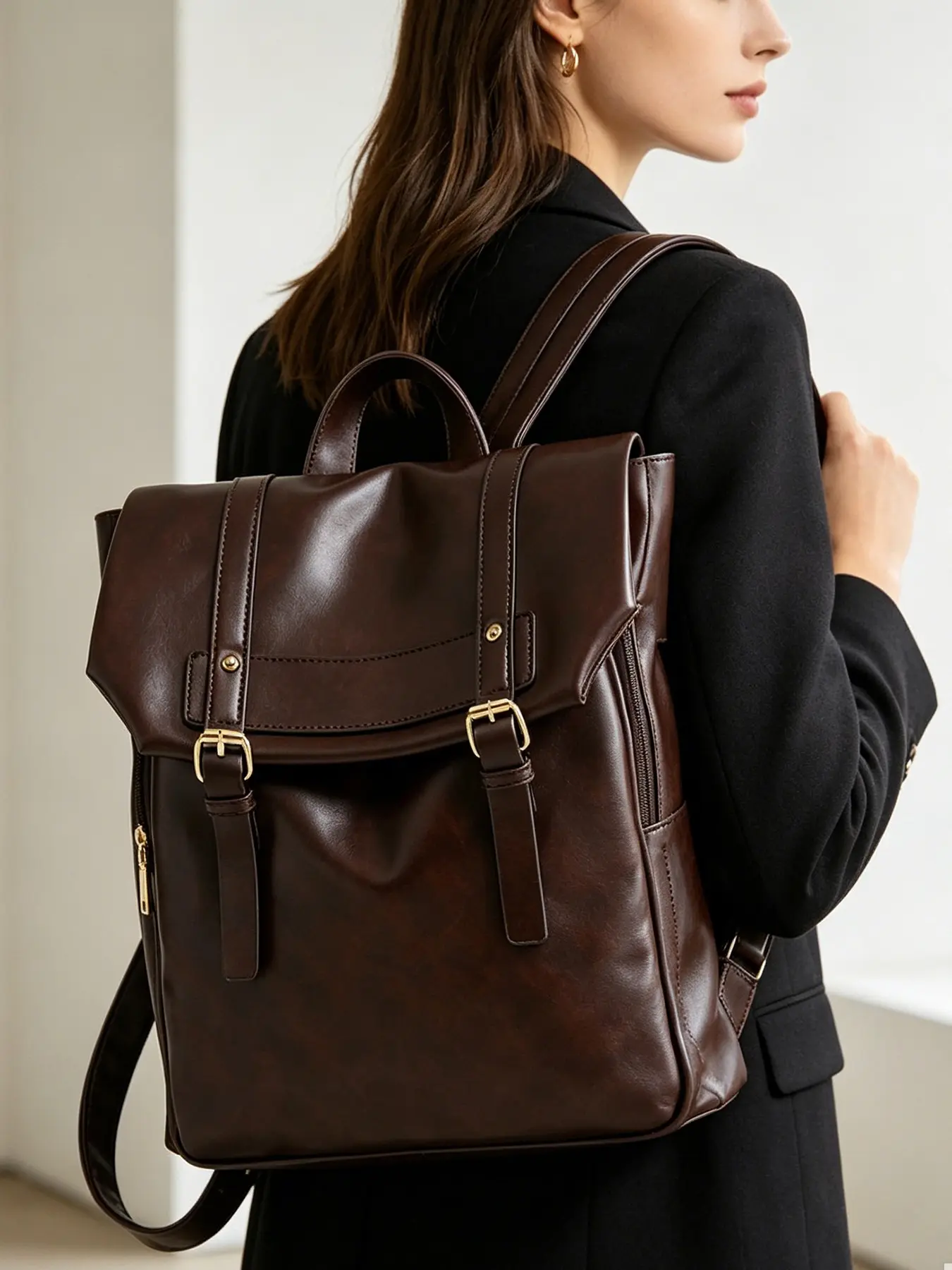 2026 New American Retro Deep Flip Cover Backpack, Versatile Commute and Travel Bag, High-End PU Material, Wide Comfortable Straps