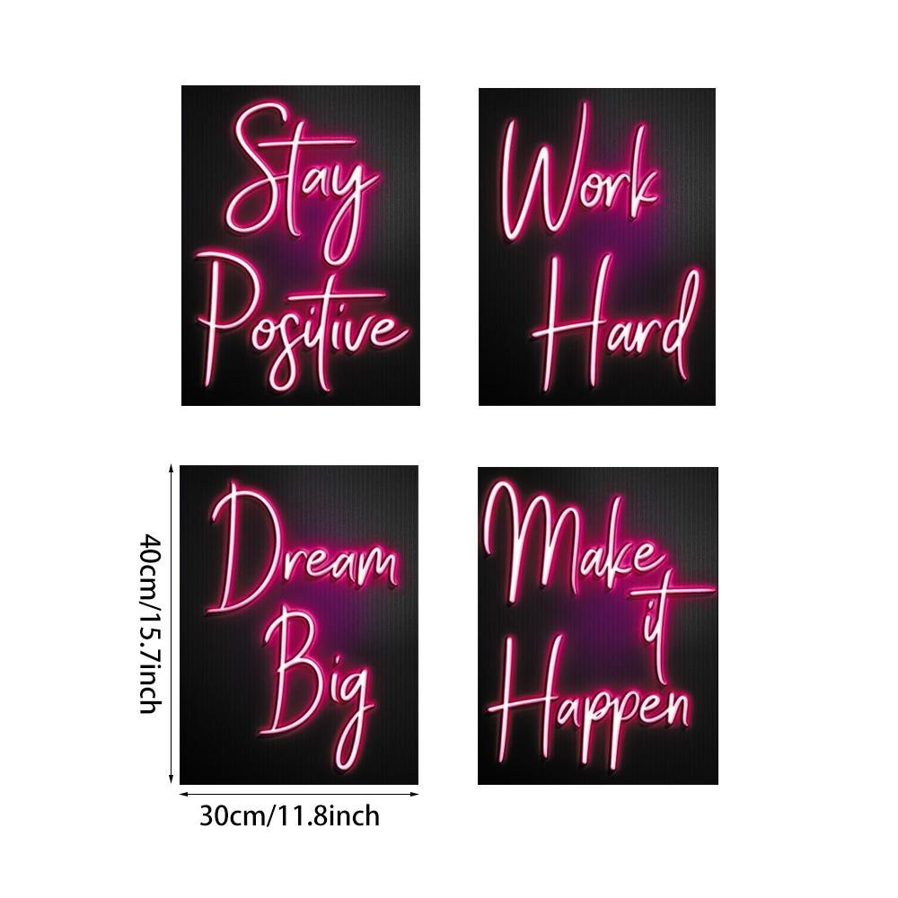Neon Sign Canvas Painting, 4 Counts/set Modern Encouragement Letter Pattern Wall Art, Wall Decor for Home Living Room Bedroom, Ornaments