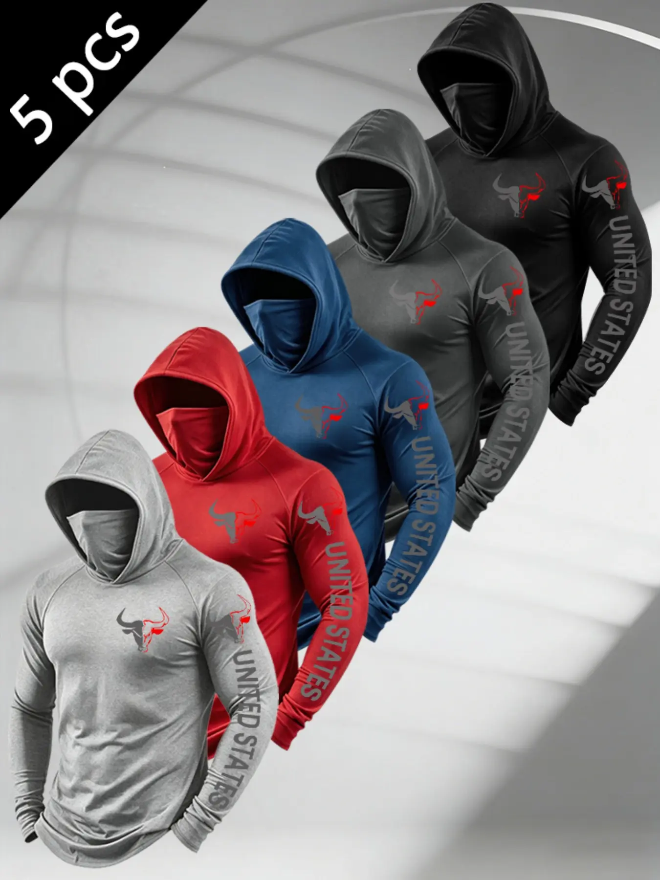Men Hooded Compression Long Sleeve Shirts With Integrated Face Mask, Elastic Quick Dry Athletic Fabric, Slim Fit Base Layer Tees For Workout, Running, Cycling And Outdoor Activities, High Performance Activewear