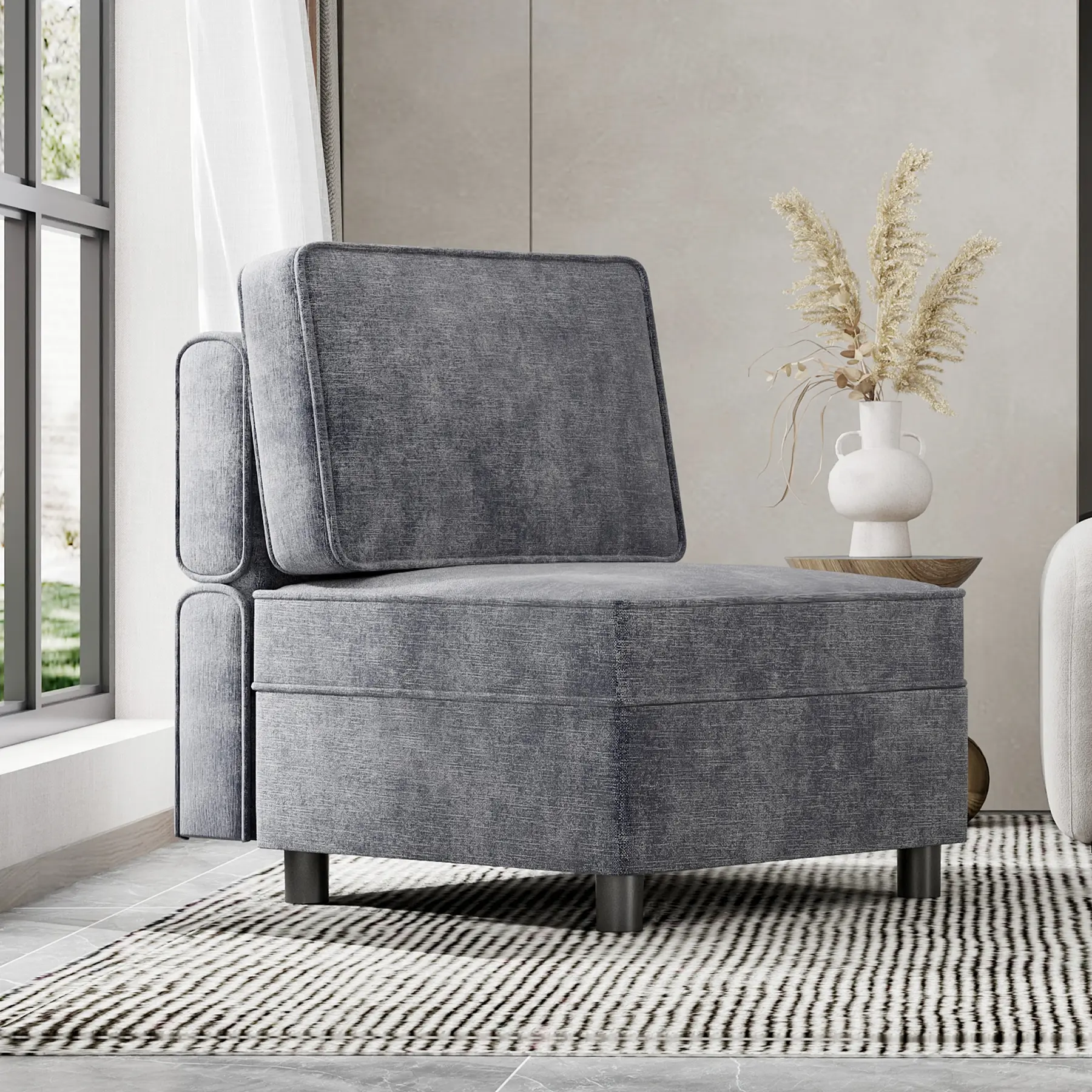 Premium Chenille Modular Sectional Sofa Set - Adjustable Backrest & Armrests, Storage Ottoman, Single Seat & Chaise, Heavy-Duty Contemporary Living Room Furniture, Grey Chenille Sectional Couch for Neutral Home, Off Campus Living