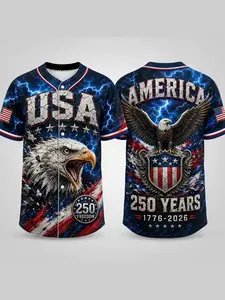 Men's 2026 Usa 250 Navy Baseball Jersey, Bald Eagle Graphic, Lightning Flag Design, 250th Anniversary Shirt, July 4 Shirts