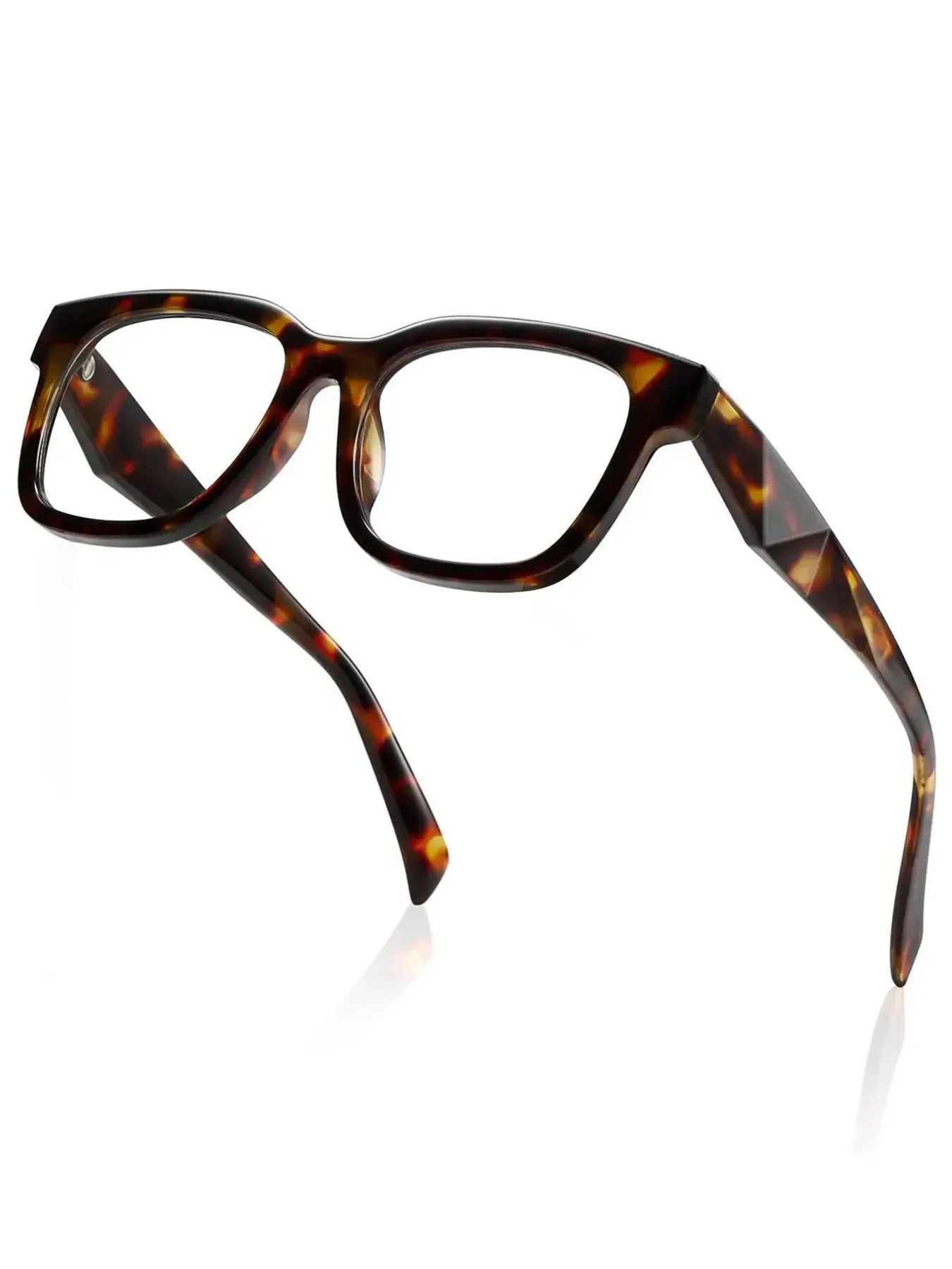 Oversized Square Clear Lens Glasses for Women, Trendy Tortoise Shell and Black Thick Frame Fashion Eyeglasses, Retro Fake Nerd Glasses with Wide Temples, Non-Prescription Eyewear for Office, Daily Wear, Photo Props and Gifts