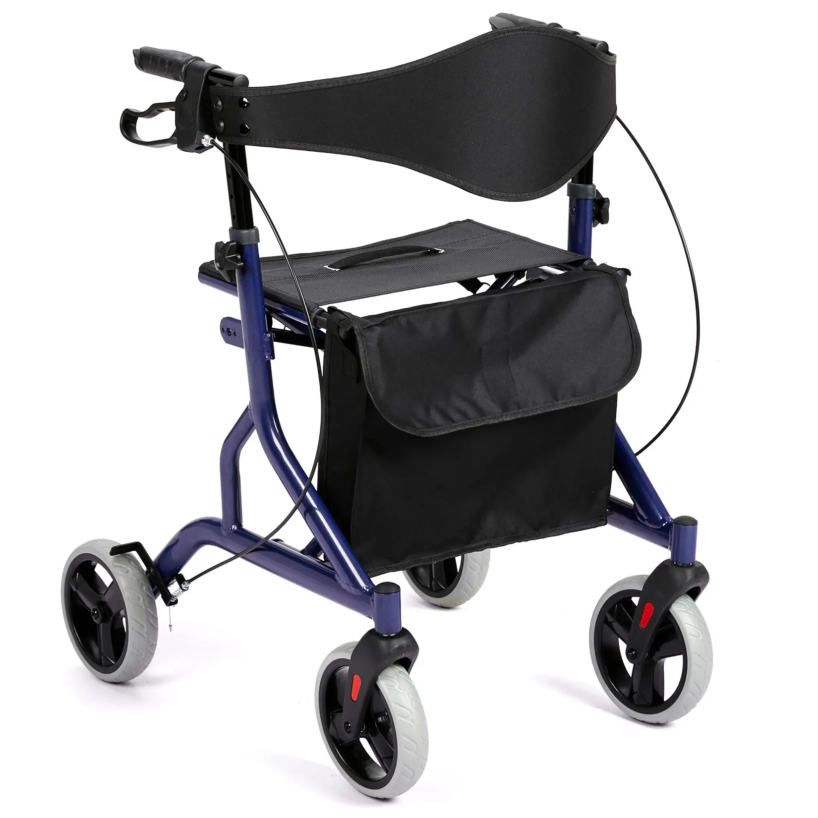 GAOMON All-Terrain Rollator Walker for Seniors – 8" Rubber Wheels, Collapsible Lightweight Aluminum Frame, Dual Brakes, Wide Seat, Adjustable Height, Detachable Storage Bag, Red