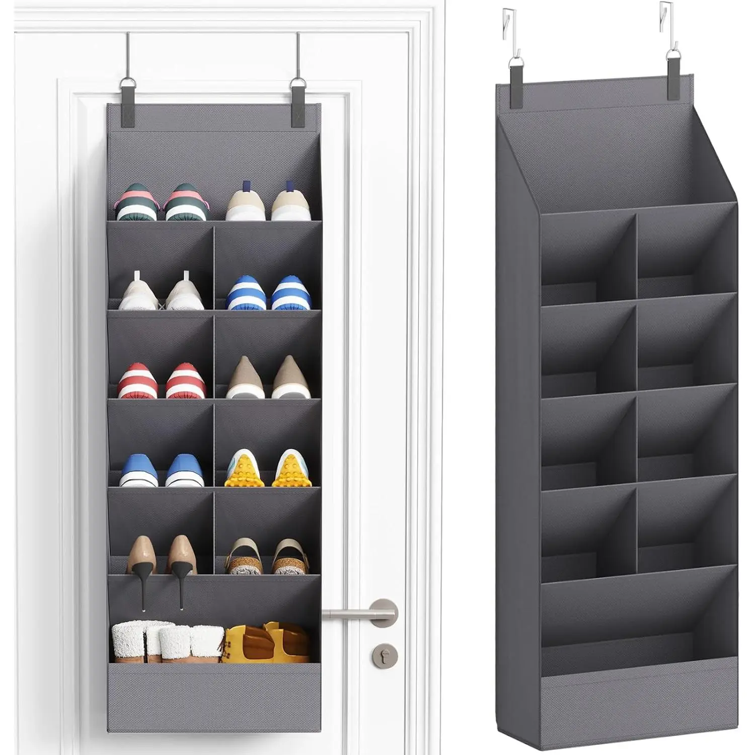 6 Tier Over the Door Shoe Organizer with 11 Large Deep Pockets, Fabric  Shoes Shelf for Closet, Dorm Storage, Fit Up to 12 Pair Shoe Rack Holder for Sneakers, Boots, Gray