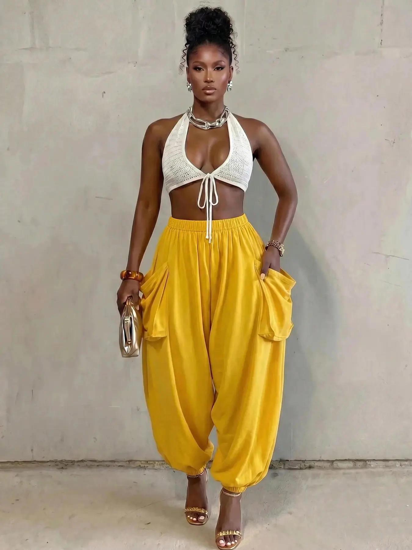 Women's Casual Loose-Fit Wide Leg Pants, Baggy, All-Season Knitted Fabric, Long Plain Design, Side Pockets, Daily Commute & Vacation Wear