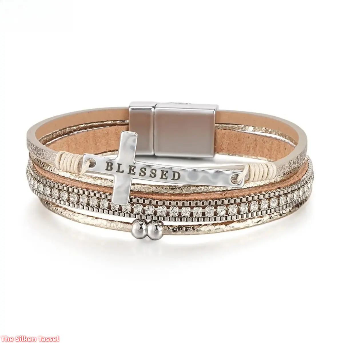 Women's 2026 New Blessed Cross Leather Wrap Bracelet, Rhinestone Pave Multi-Layer Wristband with Magnetic Clasp, Religious Gift, DIY Bag Accessory, Faith Jewelry, sohochic, Multi-Layered