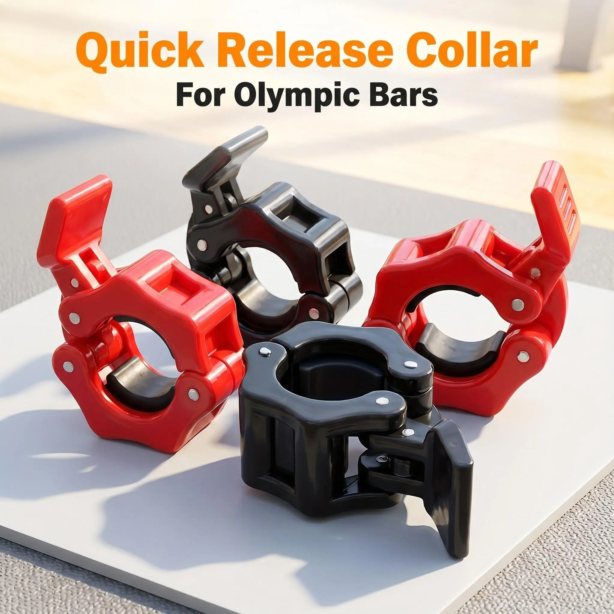 4Pc 25mm/1 inch, barbell clip, barbell clip ring, 4-piece pack (2 red, 2 black), quick-release locking clip, suitable for dumbbell lifting, barbell piece fixing, gym home exercise, Fitness Accessories