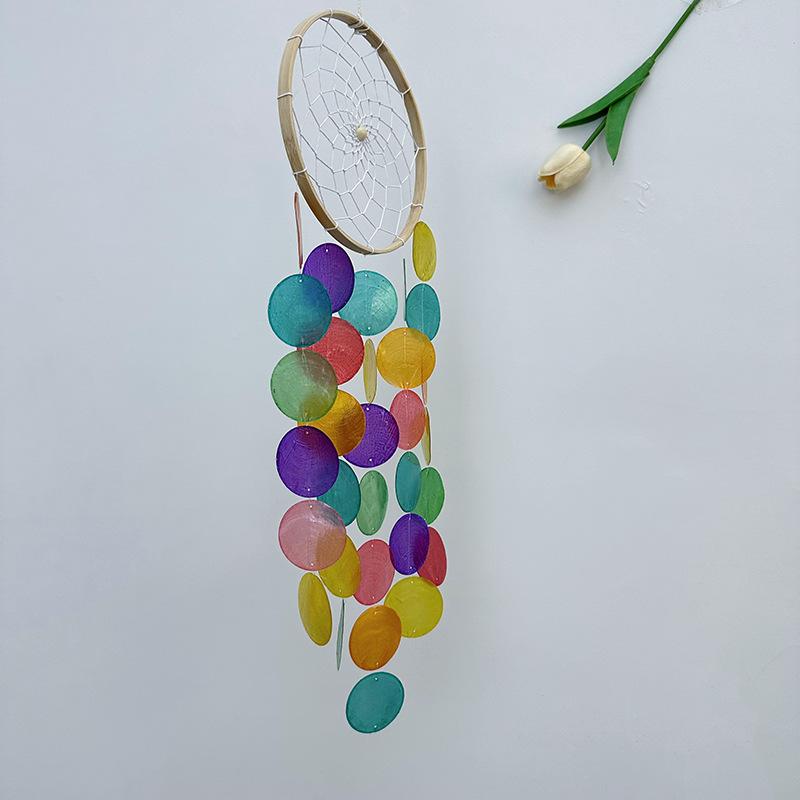 Bohemian Dreamcatcher Wind Chime, Handmade Natural Shell Light and Shadow Hanging Decoration, Rainbow / White / Blue Version for Home Wall / Window / Balcony Decoration