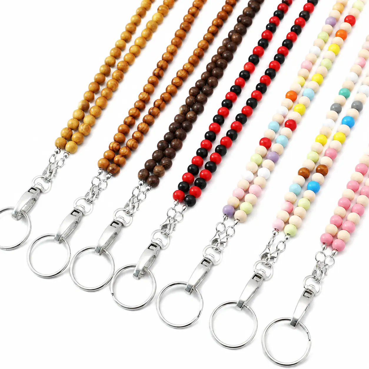 Eco-Friendly Natural Wood Beaded Lanyard for Keys, Phones, Glasses, ID Cards, and Work Badges – Lightweight, Adjustable, Handcrafted Strap with Secure Clip for Everyday Carry and Professional Use