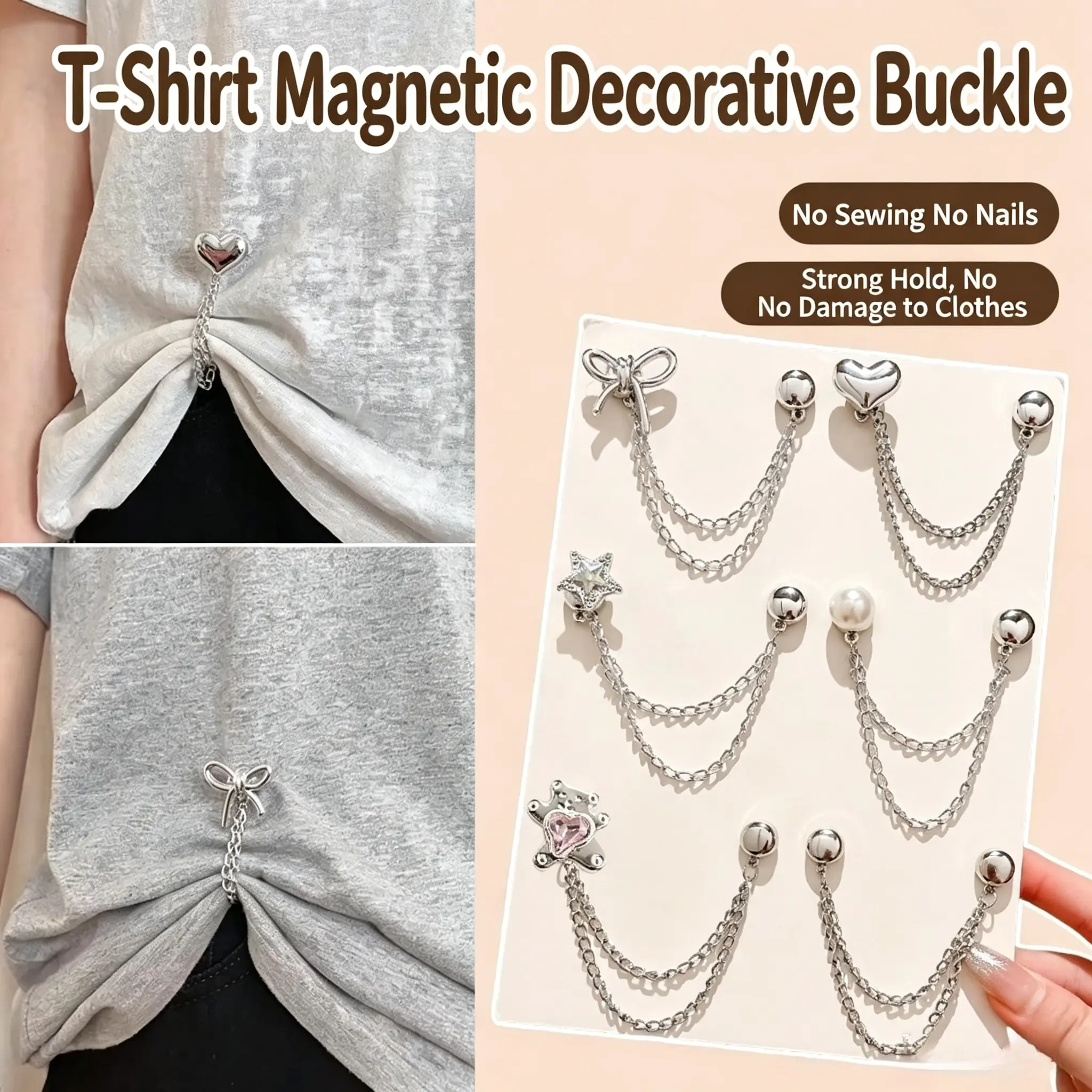 Magnetic Unisex Clothing Clips, No-Sew Hem Fixing Accessories for Sports & Outdoor Shirts, Pants, T-Shirts, Clothing Clip