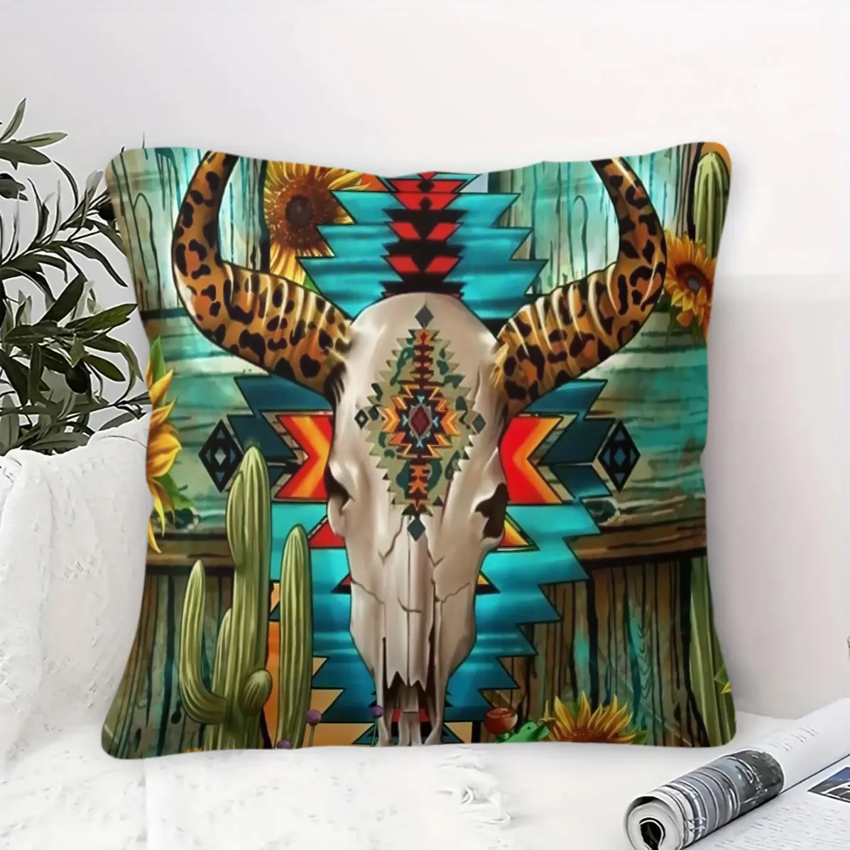 Bohemian Western Country Style Pillow, Machine Washable, Diverse Artistic Trendy Prints, Plush and Soft Filling, Universal for All Scenes and People, Sofa Decorative Cushion (Includes Pillow Insert, Removable)