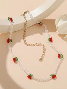 Rice Beads Transparent Cherry Bead Necklace, Women's Jewelry, Elegant Pendant Design, Perfect Gift for Her