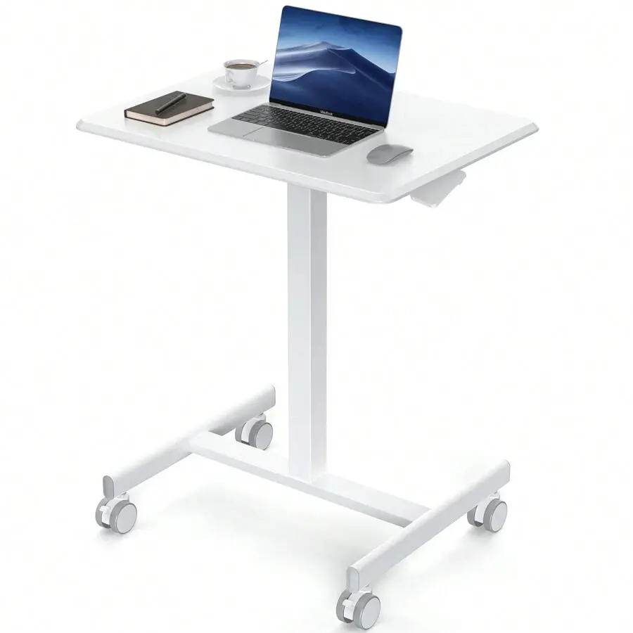 Small Mobile Standing Desk - Overbed Table, Teacher Podium with Wheels, Adjustable Height Table, Desk Computer Cart Home, Office