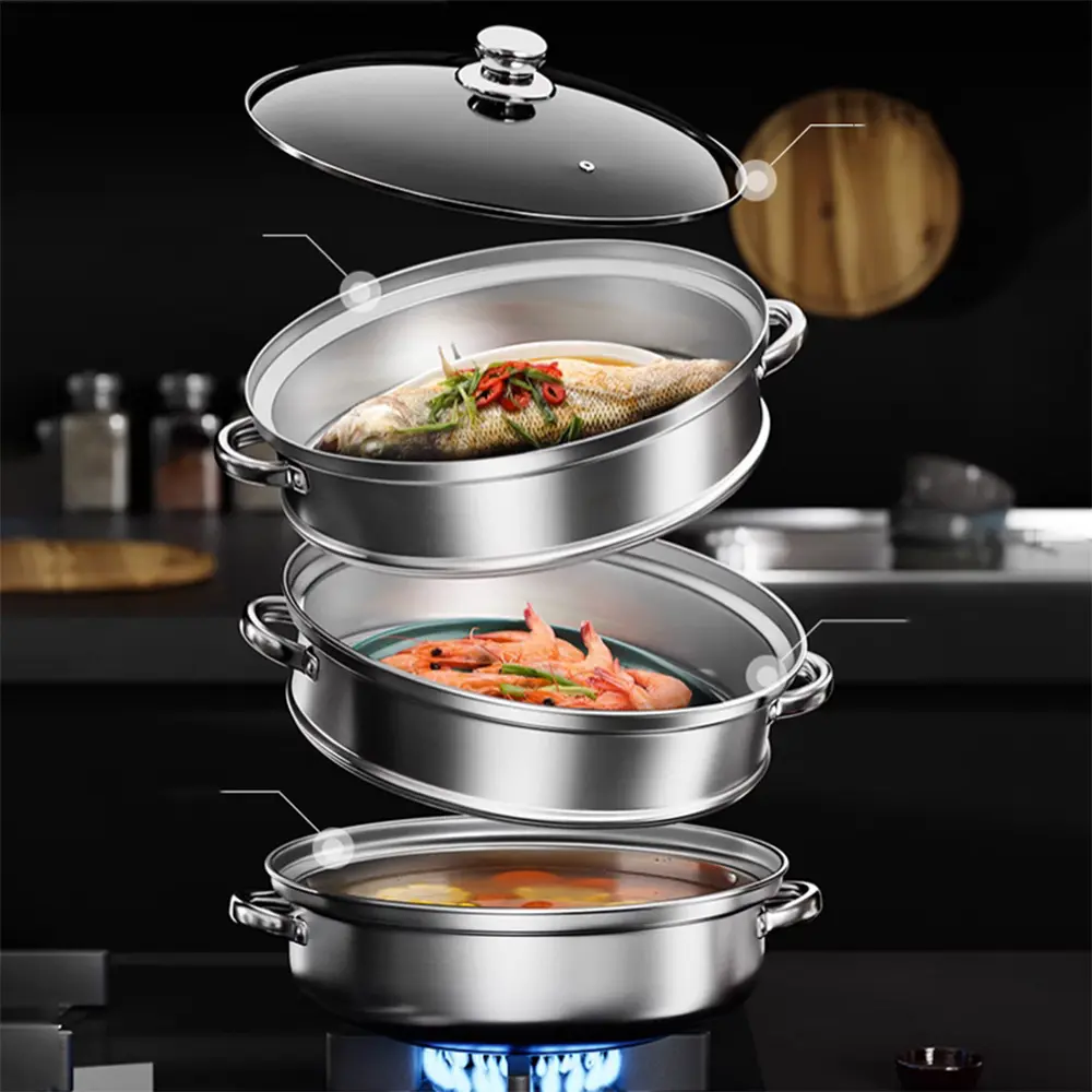 5-Piece Multi-Layer Soup Steamer Set, Food Steamer for Cooking, Stainless Steel Dual-Layer Steam Basket, Three-Tier Steaming Pot, Durable & Easy to Clean