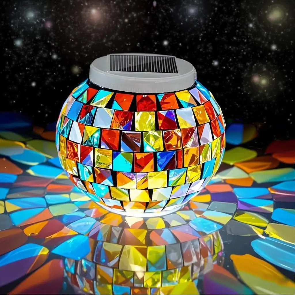 Solar Table Lights Outdoor, Color Changing Mosaic Glass Ball Lantern | 3 Way Mods Waterproof Led Table Lamps Night Lights, Decor for Garden Patio Party Yard Room Bar Wine Cabinet, Gift for Indoor