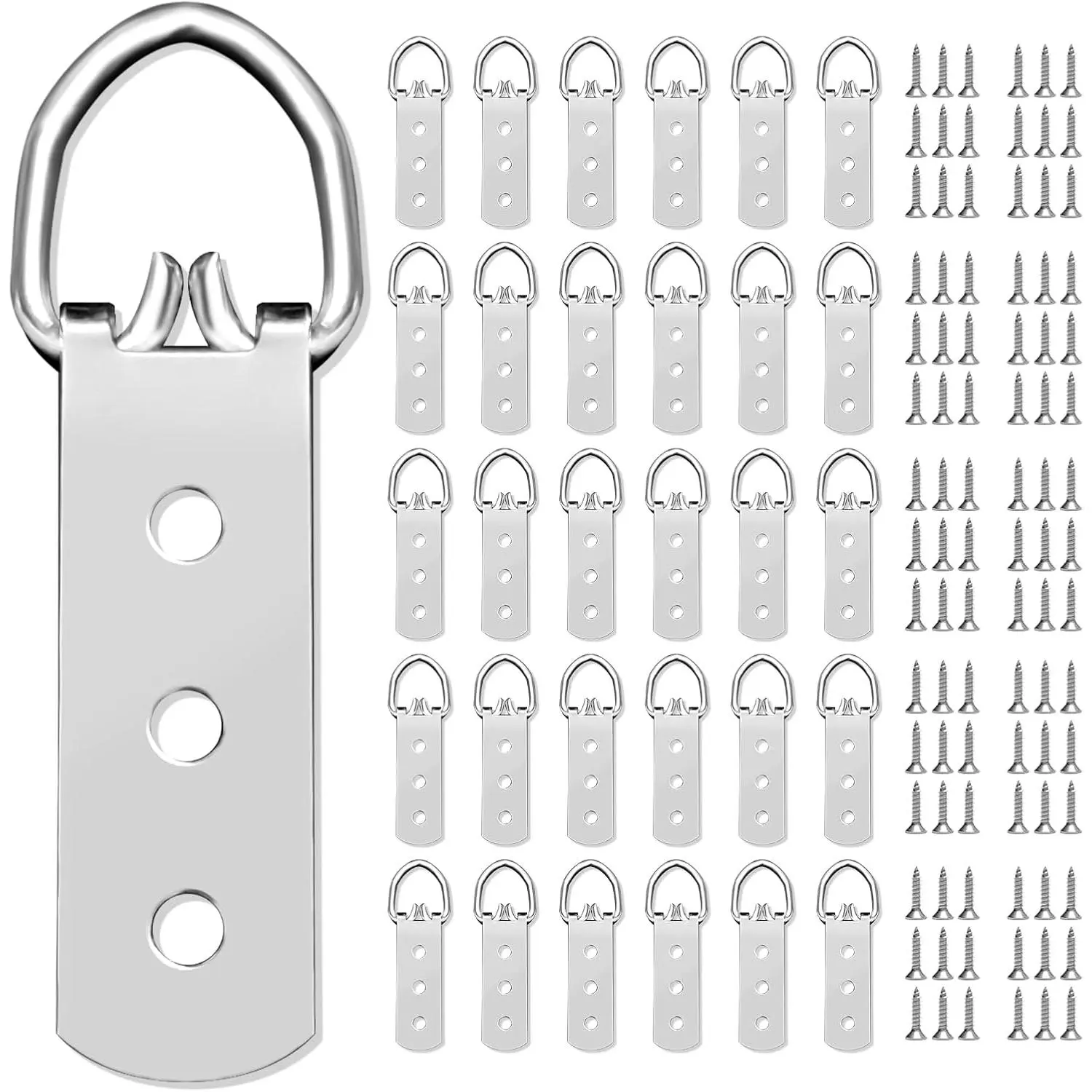30 Heavy Duty D Ring Picture Hangers Solutions of 3 Holes,Suitable for Mirror,Clock, Paintings,Artwork Picture Frame with 90 Screws