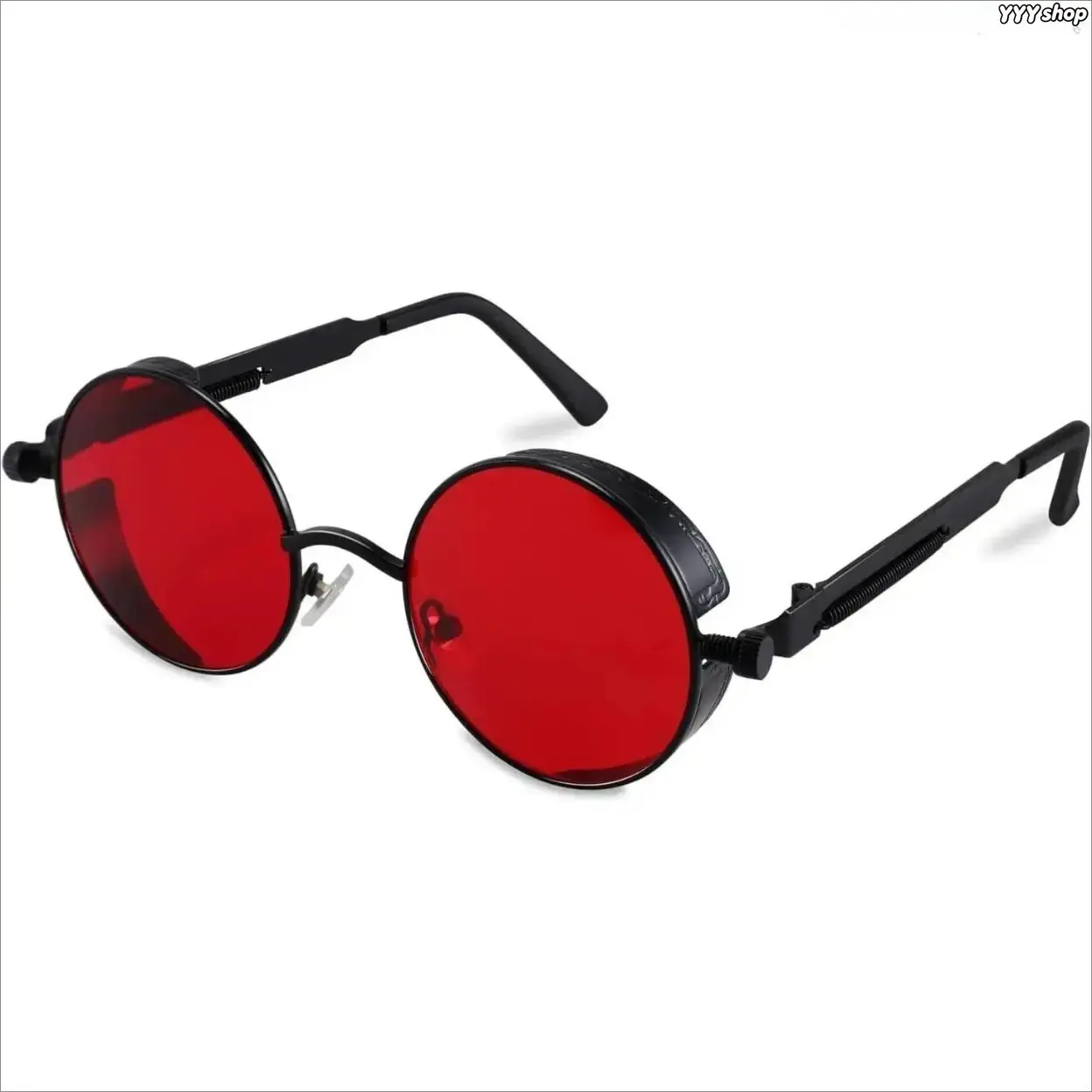 Vintage Gothic Steampunk Round Sunglasses , Sturdy Metal-Tone Round Frame, Premium Durable Dark Lens Fashion Eyewear, Retro Gothic Aesthetic Statement Shades For Daily Street & Cosplay Styling for Men