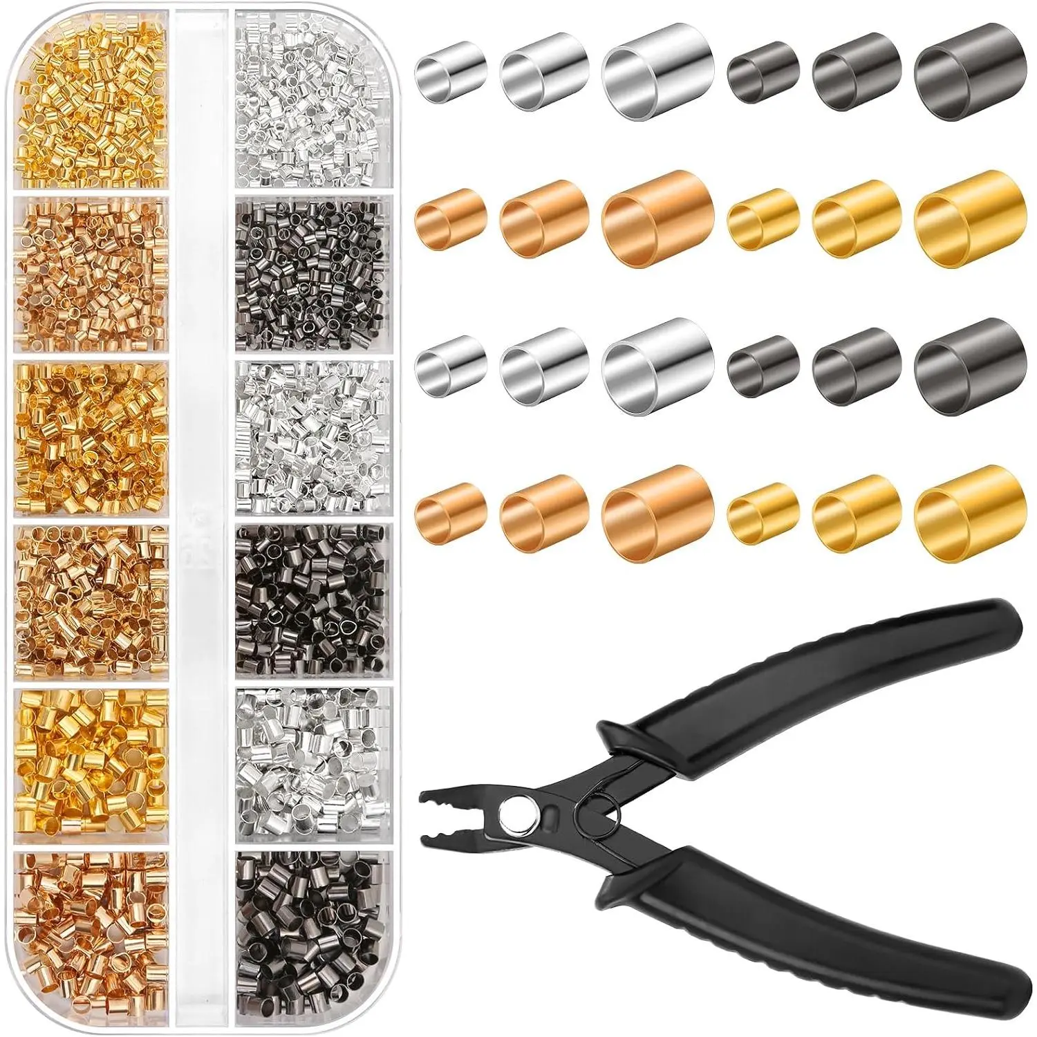 Crimping Beads for  Making, 2200 count Crimp Tubes with Crimping Pliers for Earring Necklace Bracelet DIY  Making(3 Sizes, 4 Colors)