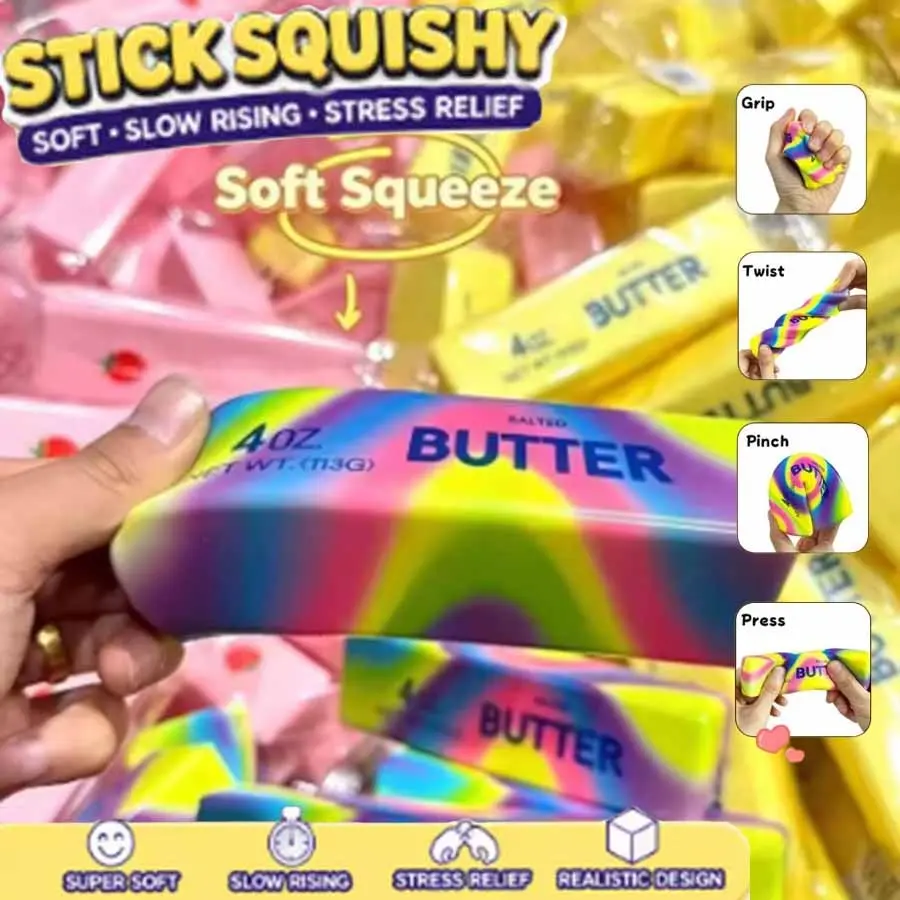 12 Pieces Butter Squishy, Soft Slow Rising Squeeze Toys, Butter Stick Squishy Fidget Toys and Stress Balls Squishies for Office Desk Toys, Party Favors & Birthday Gifts