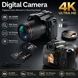 Vintage Ccd 64mp 4K Uhd Vlogging Camera, Auto-Focus Anti-Shake, 16x Zoom, Free 64GB SD Card, Portable for Tiktok, Youtube, Travelers, Gifts