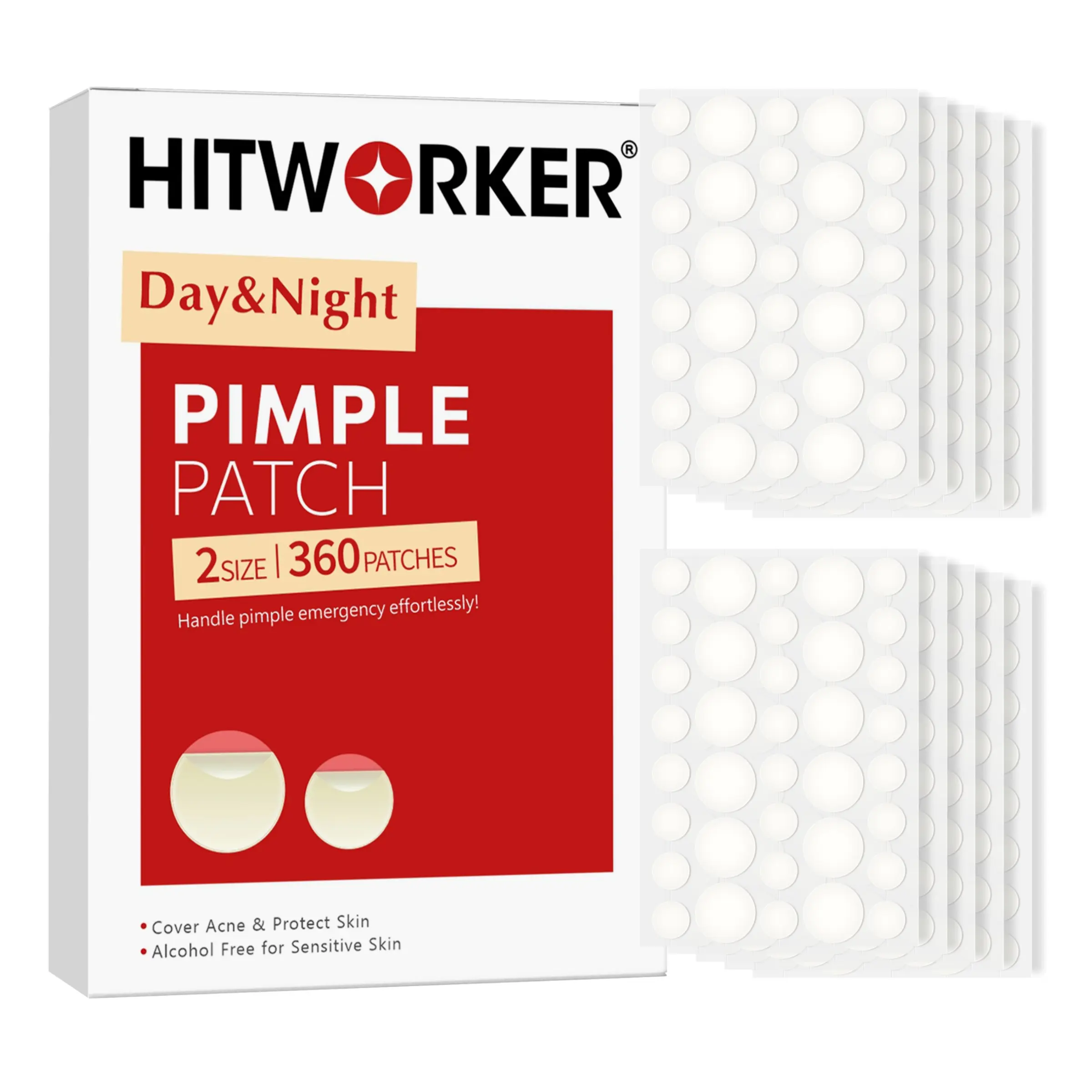 360pcs Pimple Cover Patches, Clear-Look Hydrocolloid Beauty Patches, Day and Night Use, Easy Peel Spot Cover, Non-Flammable Aerosols