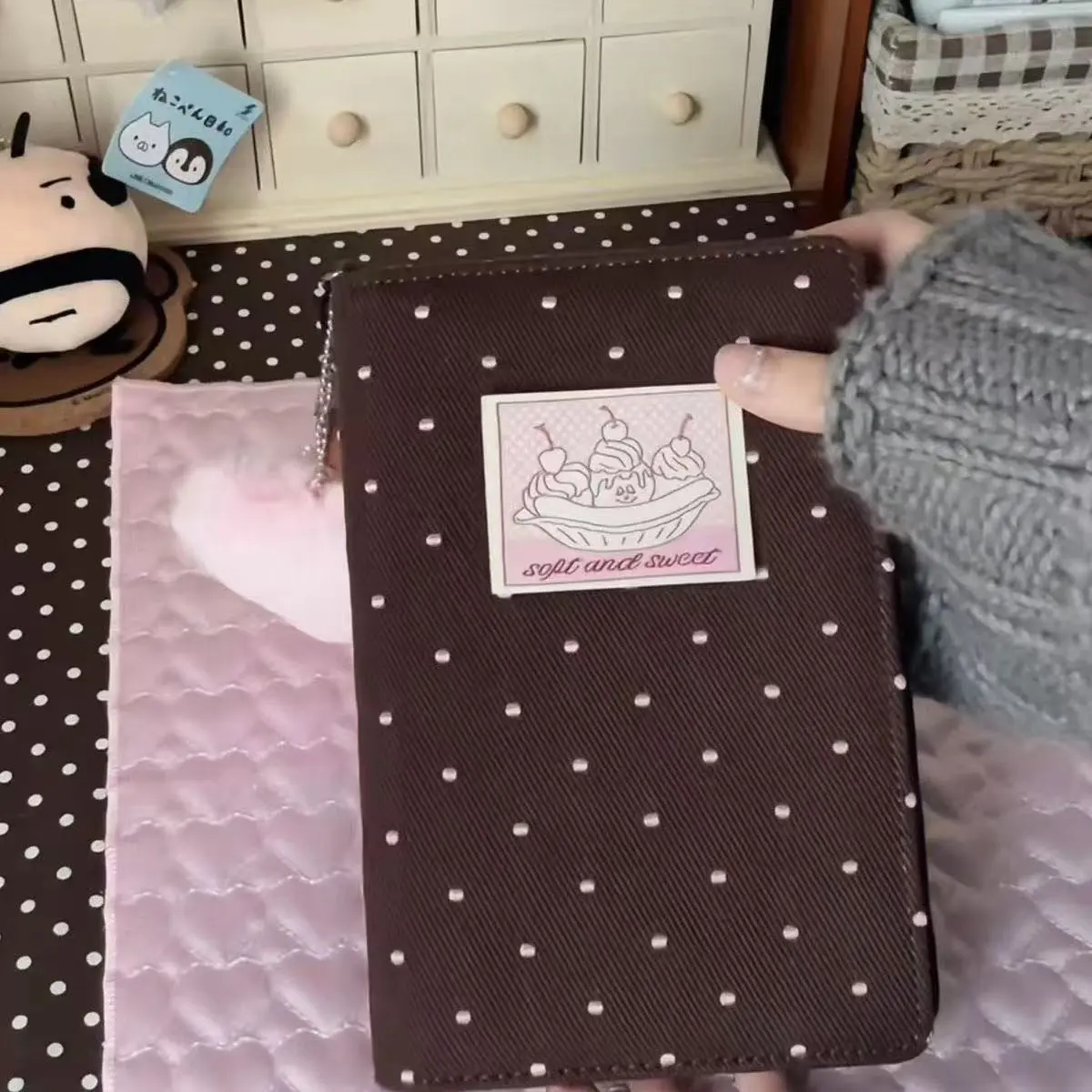 Korean Style A6 Notebook, Cute Chocolate Polka Dot Design, High-Quality Girl Heart Student Diary, Detachable Pages, Fashionable Journal, Dotted Journal