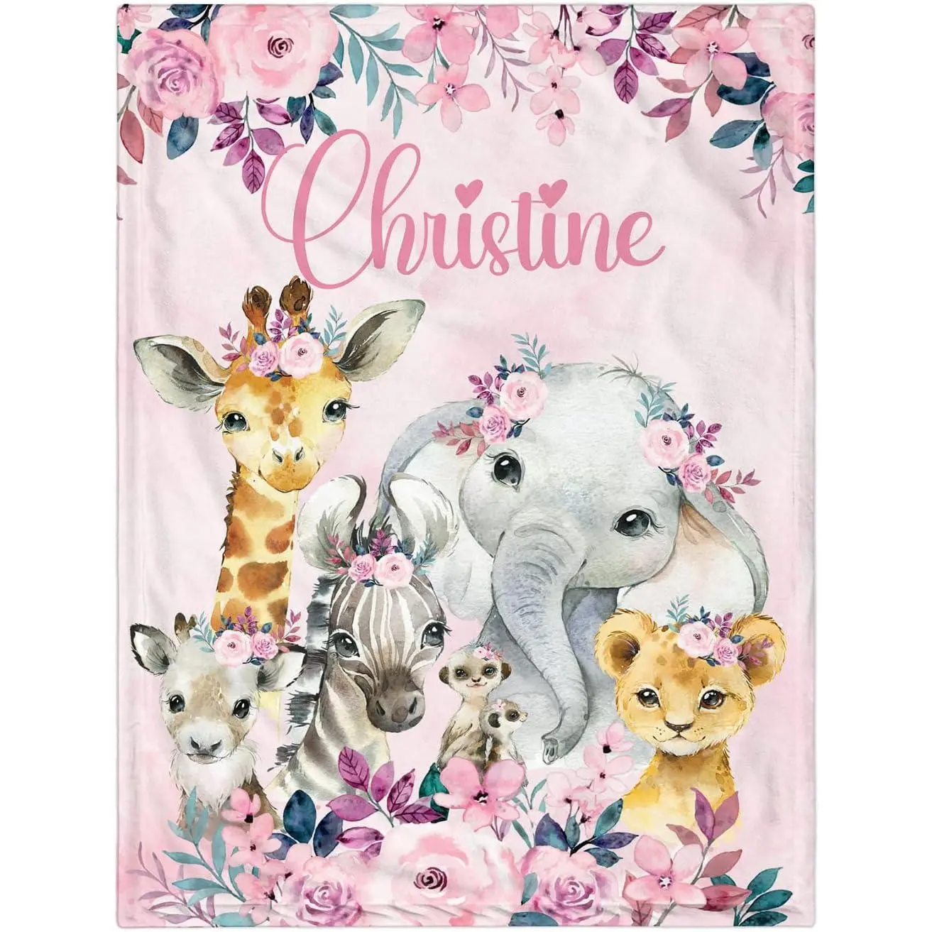 Personalized Name Safari Jungle Animal Print Flannel Throw Blanket, Double-Sided, Multi-Size, Aesthetic Home Lounge & Living Room Gift