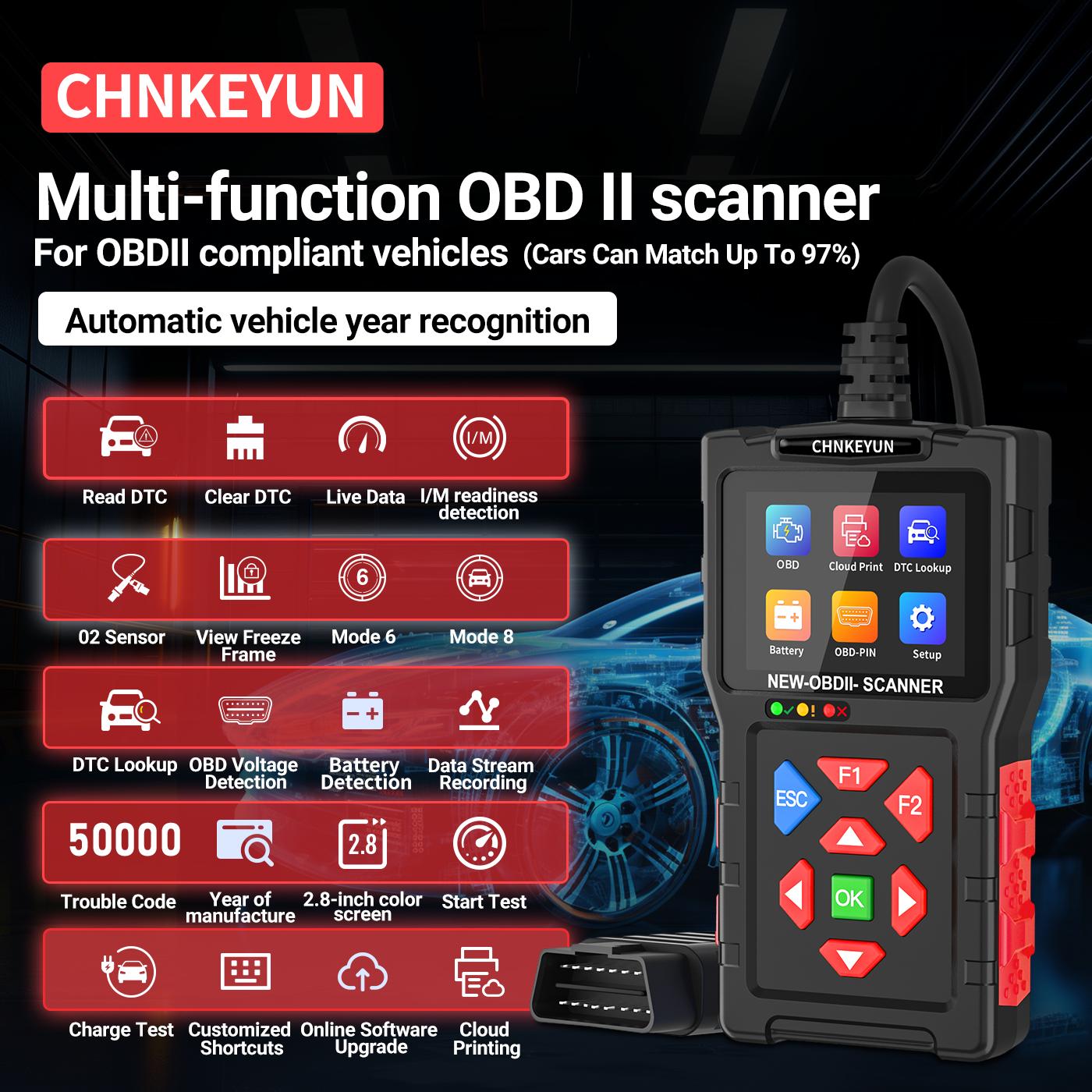 Professional OBD2 Scan Diagnostic Tool| Enhanced Engine Fault Code Reader And Reset, Mode 6/8 Advanced OBDII/EOBD Car Diagnosis Scan Tool, Battery Tester, I/M Preparation State, Error Code Eraser| Suitable for All OBD II Protocol Cars Since 1996