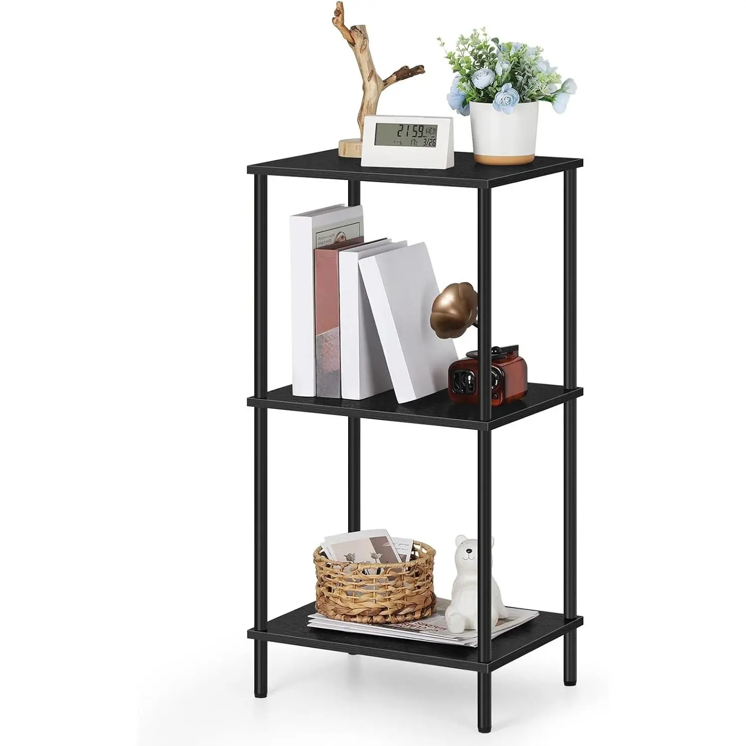 3 Tier Tall End Table 31.6" Height Telephone Table Tall Side Table with Storage Small Sofa Entryway Table Night Stand with Metal Frame for Living Room Bedroom Bathroom Kitchen, Black
