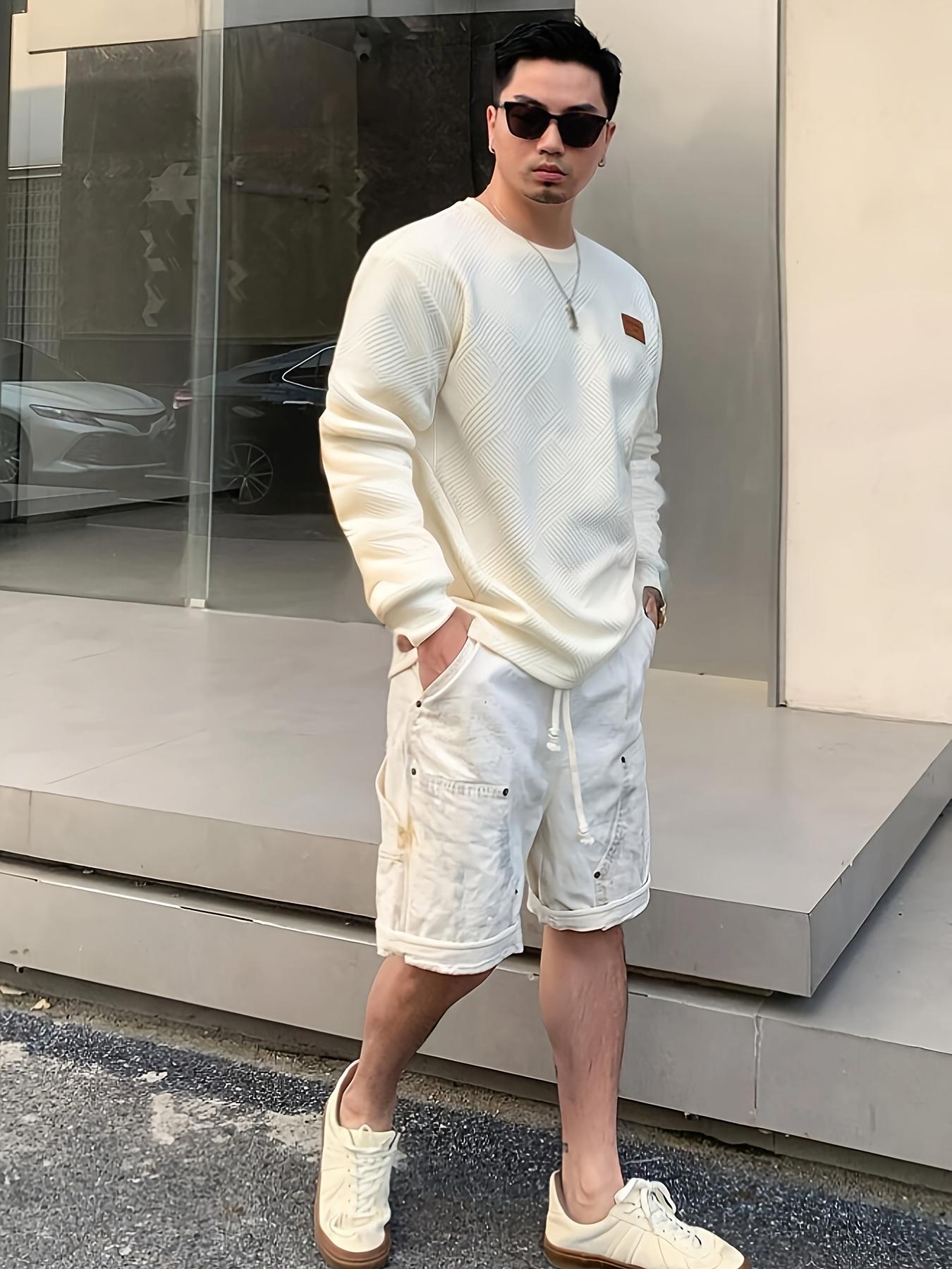 Men's Fashion Casual Sweatshirt - Soft Polyester Fiber, Round Neck, Long Sleeve, Gradual Layer with Serrated Pattern Patch |   Machine Washable, Ideal for Spring and Autumn