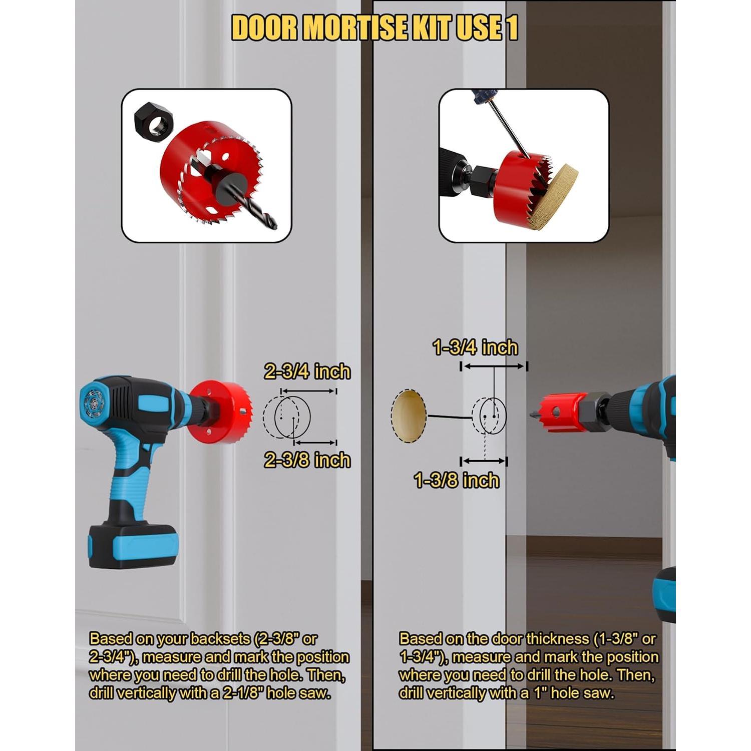 Door Latch Installation Kit, Precision Scoring and Chiseling Door Latch Mortise Tool Fits for /8" or /4" Thick Wooden Door, Door Mortise Kit for Clean,  Professional Installation