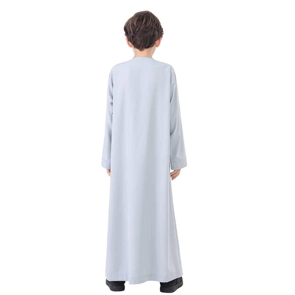 Boys' Solid-Color Buttoned Robe - Polyester-Blend Fabric for Daily Casual Wear Long Sleeve Arabic Boys Thobe