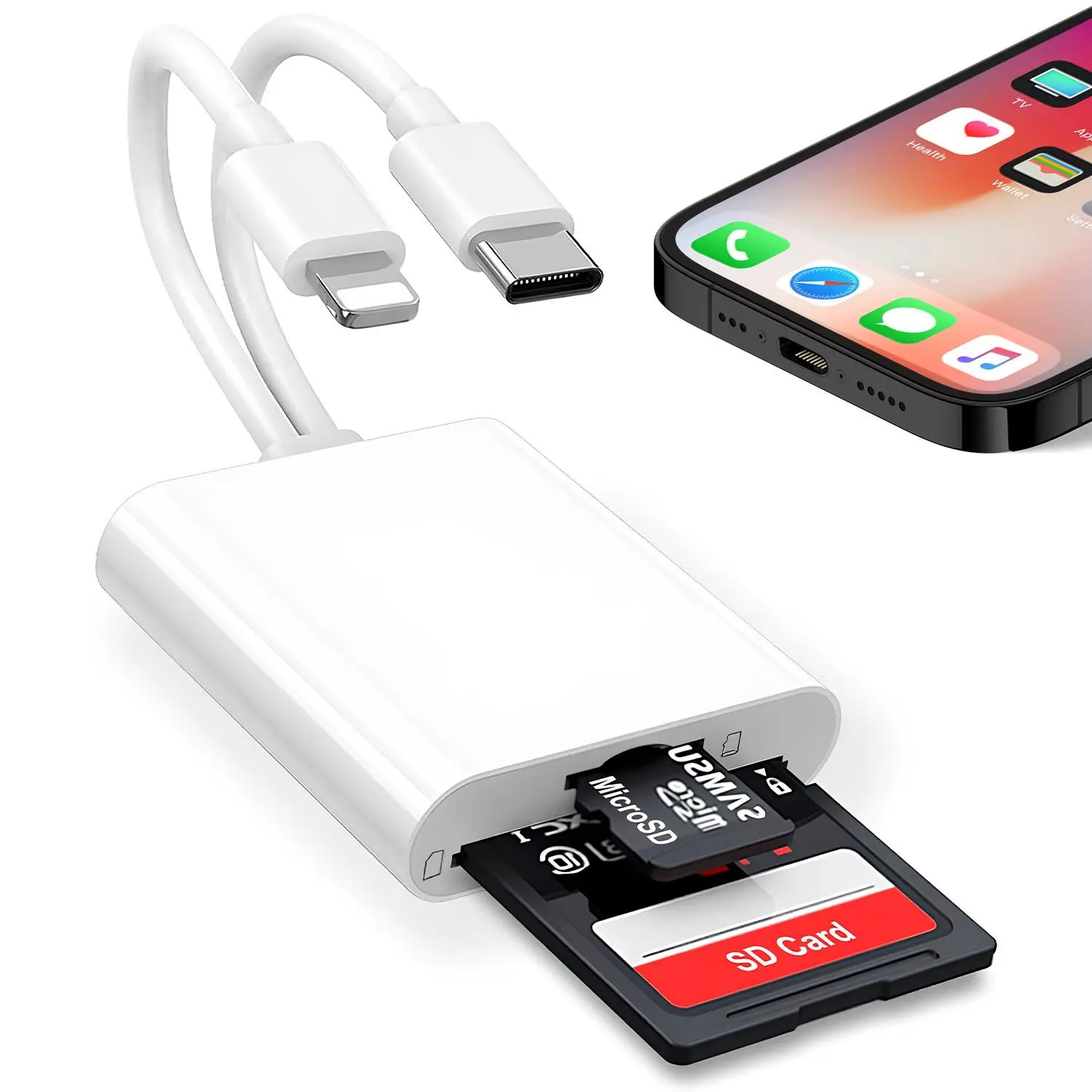 SD Card Reader for iPhone iPad, USB C & Lightning Dual Interface Memory Card Reader, Digital Camera Adapter to iPhone/MacBook/USBC Laptop for SD/TF/Sim Card, Plug & Play, Camera Accessorie#SummerWins