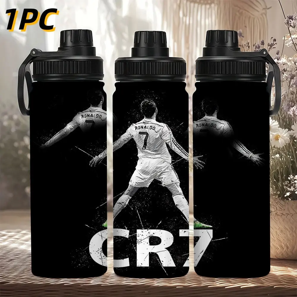 1PC Cristiano Ronaldo CR7 Print 304 Stainless Steel Insulated Water Bottle, Leak Proof Portable Travel Thermos Mug, Reusable Sports Drinking Cup For Gym Camping Fishing Football Fan Souvenir Gift