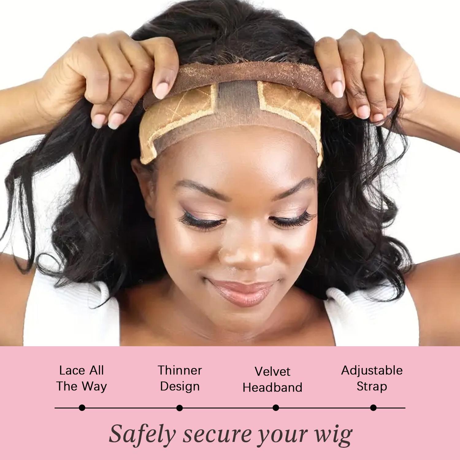 Adjustable Lace Wig Grip Band, Wig Grip Band for Lace Front Wigs, Wig Gripper with Ear-cutouts, Natural Lace Edge, Comfortable Breathable No-headache Comfortable and Secure Glueless Velvet Headband