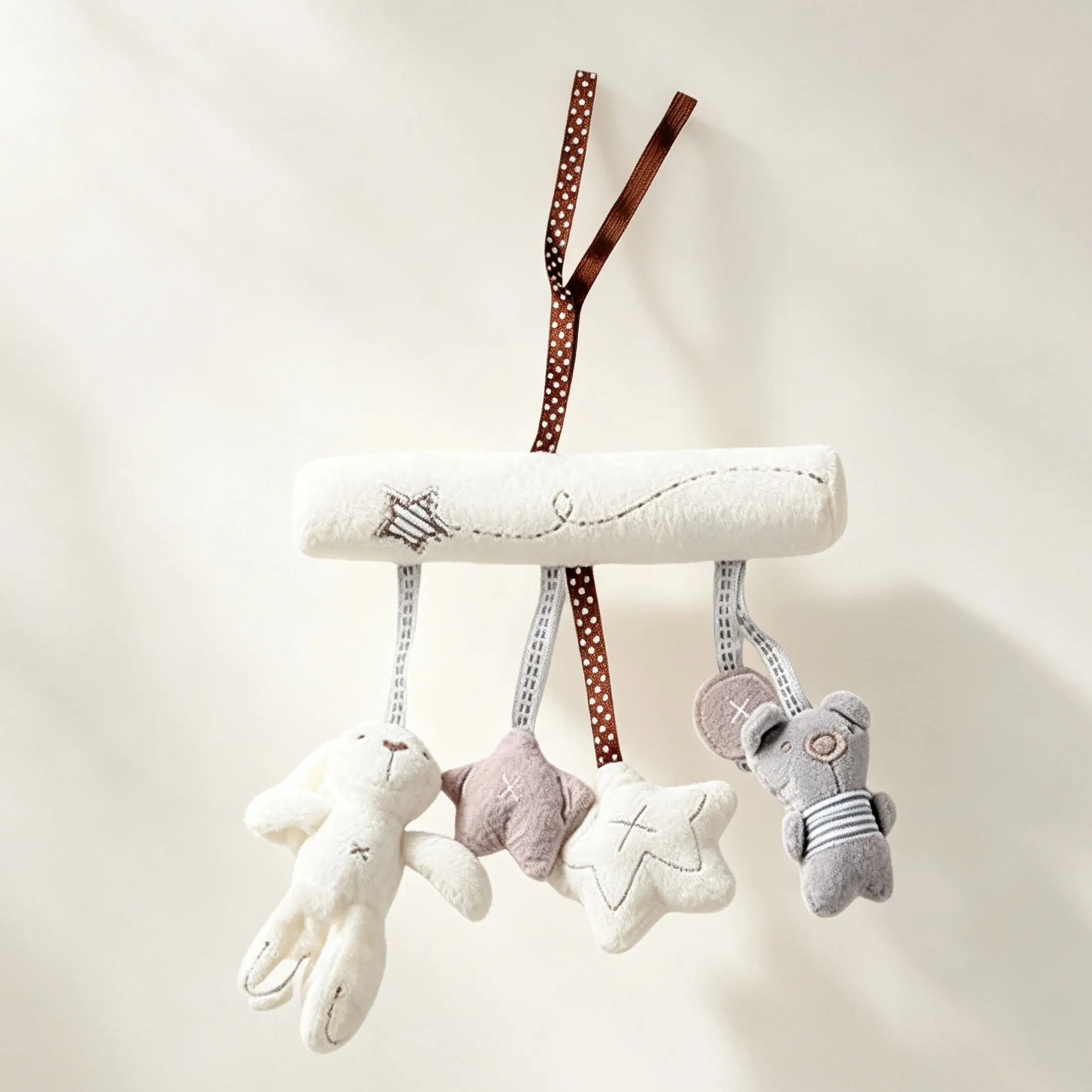 Baby Plush Hanging Rattle Toy - Soft Rabbit, Bear, Star Musical Toy for 0-12 Months Newborns, Crib Cradle Stroller Car Seat Sensory Accessory