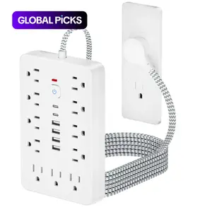 17‑in‑1 Surge Protector Multifunctional Power Strip, 1 Count Flat Plug Power Strip with 6 USB Ports, Compact Desk Charging Station for Home, Office and School, Wall Outlet Extender