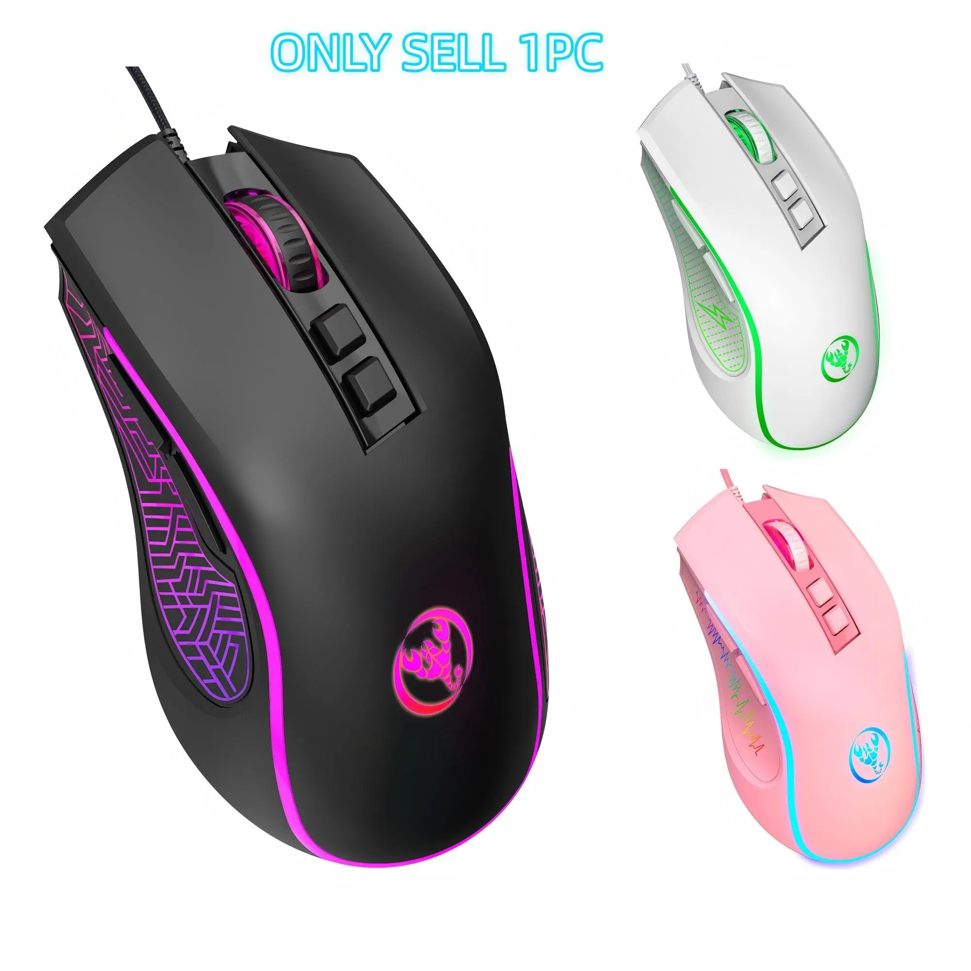 Hxsj Wired Gaming Mouse, Computer Gaming Mouse, 7 Buttons Optical Mouse with RGB Backlight, RGB Backlit Mouse, Ergonomic USB Mouse for PC Laptop, Plug & Play for Home Office Gaming