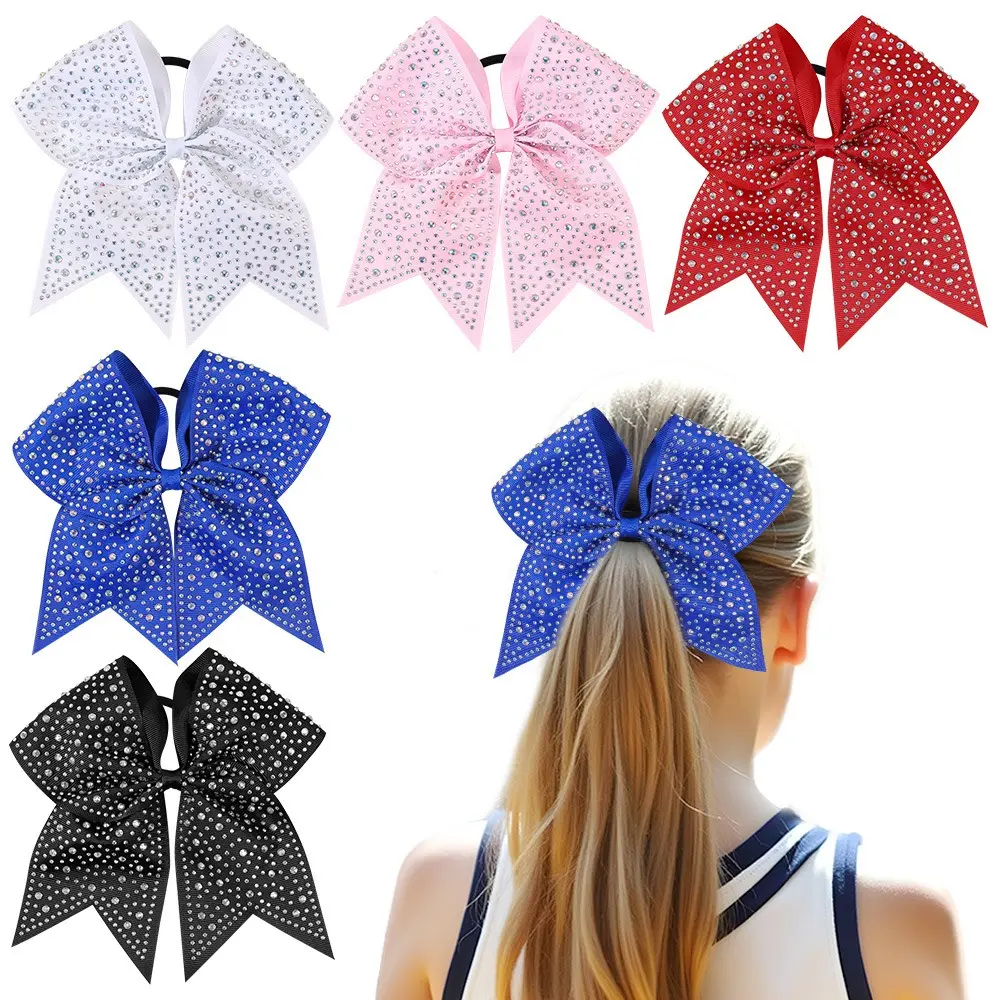 6PCS Large Glitter Cheer Hair Bows, 7 Inch RhinestoneElastic Hair Ties with Ribbon for Ponytail, SparklyCheerleading Hair Accessories for Teen Girls, Dance,Sports, School & Competition, Compatible with MostHair Types