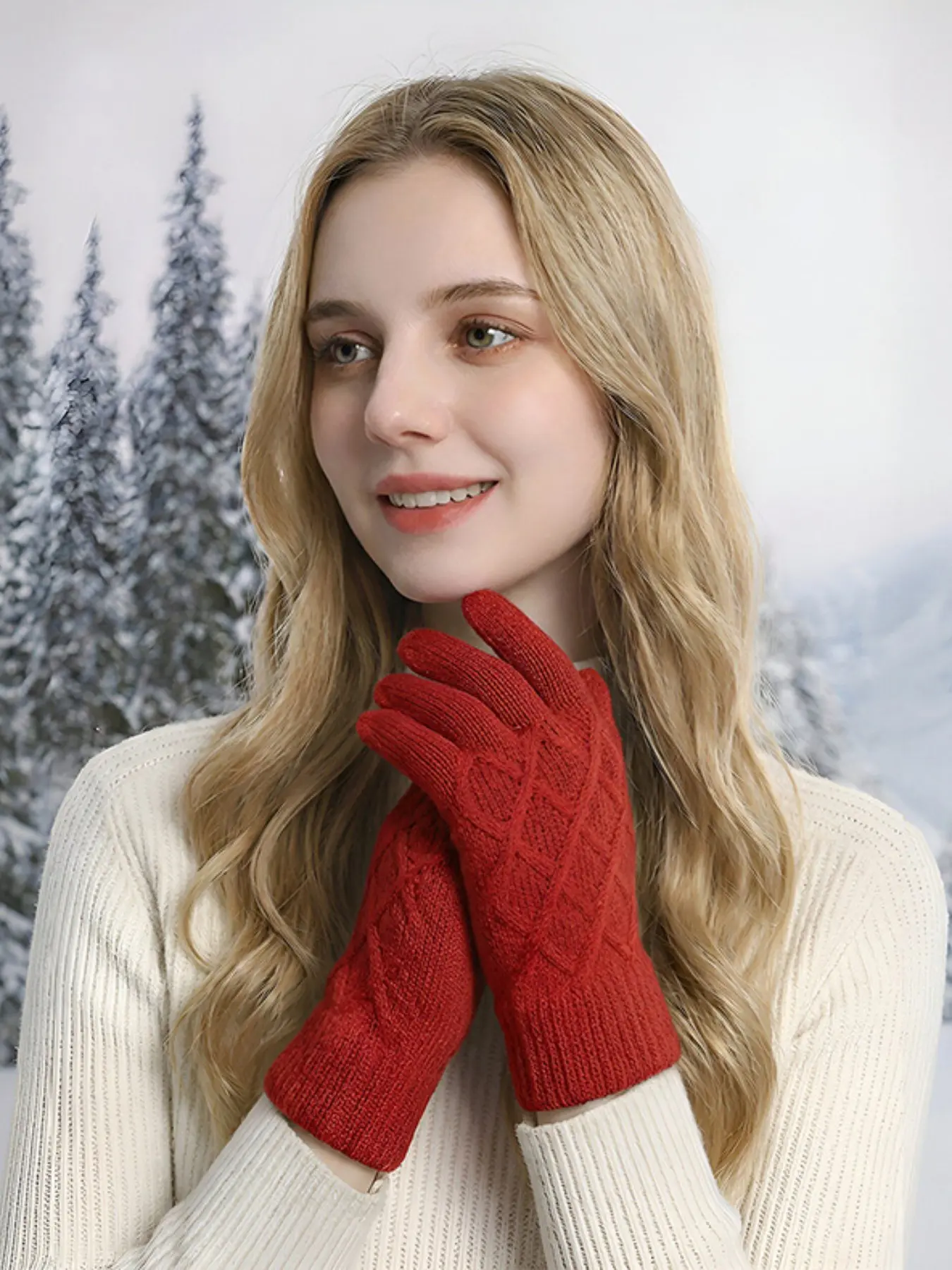 Women's Winter Knit Gloves, Double Layer Fleece Thick Warm Gloves, Outdoor Cycling Touch Screen Gloves, Cold Weather Protection