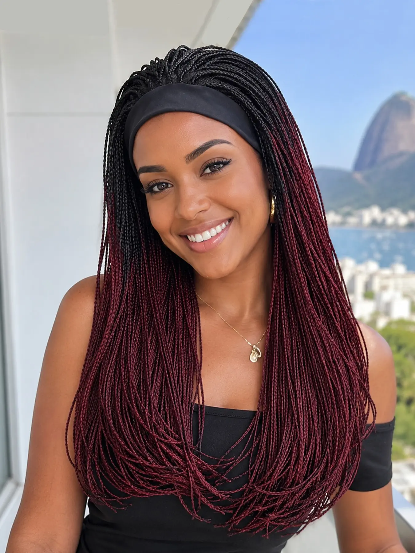 Machine Tied Adjustable Straps Ombre Faux Locs Wig for Women Straight Braided Wig, Braided Hair Wigs, Heat-Resistant Synthetic Hair with Glueless Rose Net Cap, Lightweight Tangle Free for Party Daily Wear