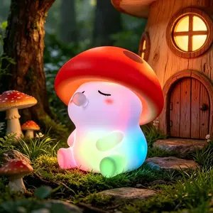 Cute Mushroom Design Colorful Silicone Pat Night Light, Warm Light and 2 Levels Brightness, 7 Colors Light and Rainbow Mode, 1200mAh Rechargeable Decor Lamp, Suitable for Bedroom, Living Room, Sleeping and Gifts