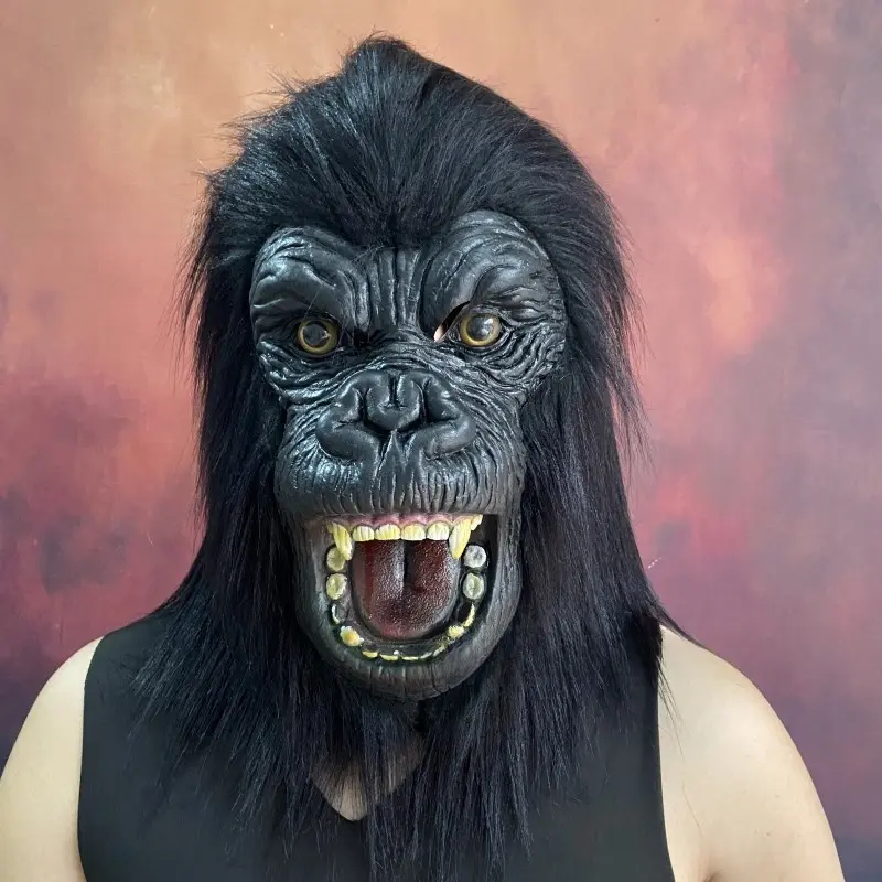 Funny Gorilla Latex Animal Head Mask, Comfortable Elastic-Fit Face Covering Accessory for Halloween Party, Cosplay Prop