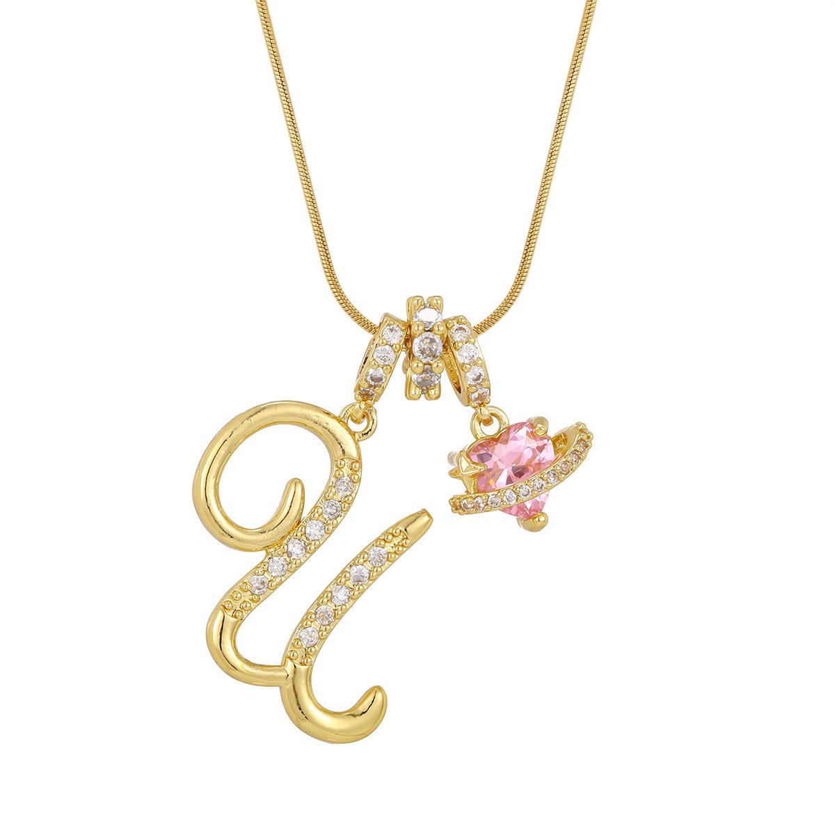 A–Z Initial Necklace for Women, Colorful Cubic Zirconia Letter Pendant, Dopamine Style Gold Tone Chain Necklace, Personalized Cute Jewelry for Daily Wear, Layering Outfit and Gift