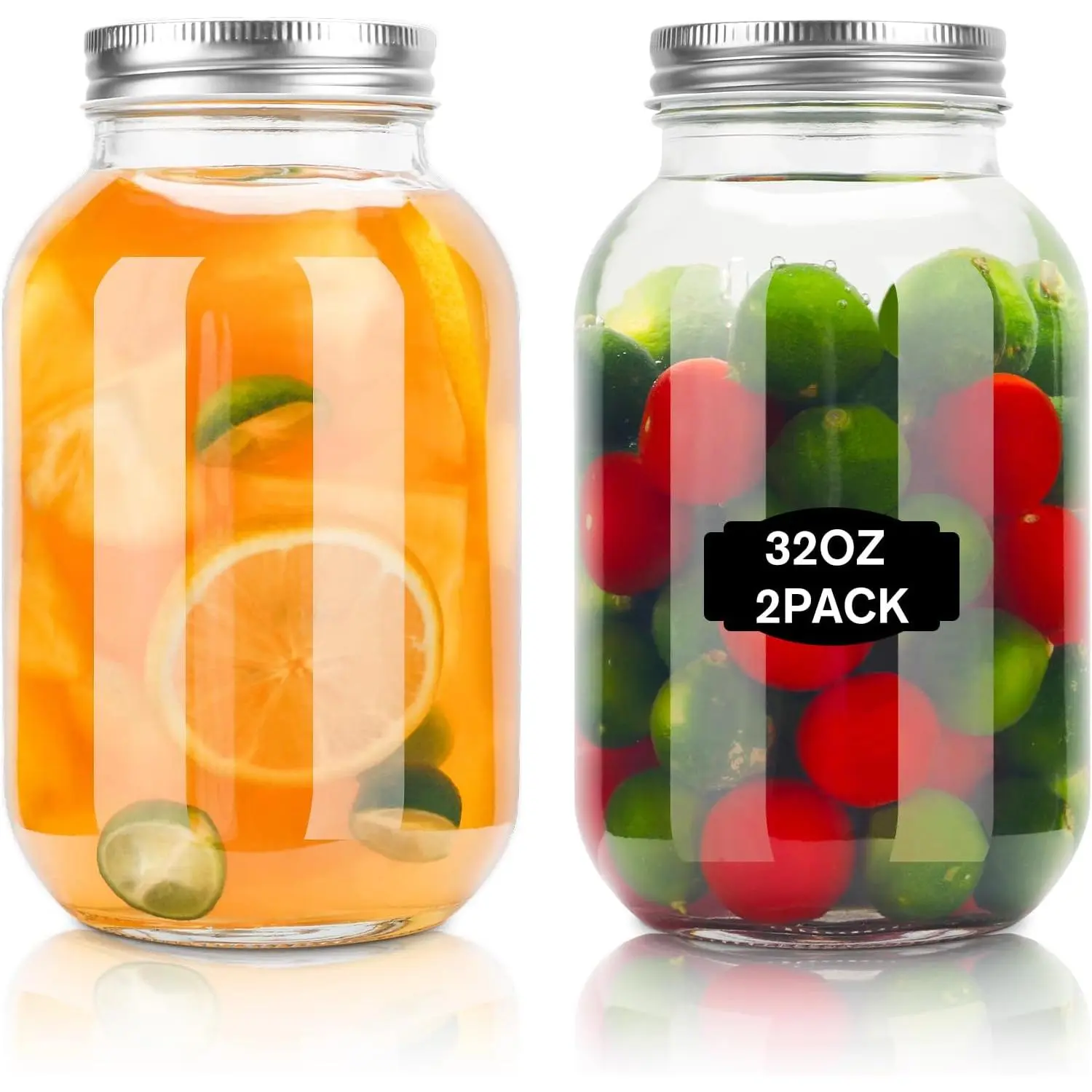 32oz Mason Jars with , 2 Pack Regular Mouth Glass Canning Jars | for  Storage, Overnight Oats, Dry , Snacks, Candies, DIY Projects, -safe Glass Jars, Feels Thick Seal&sturdy