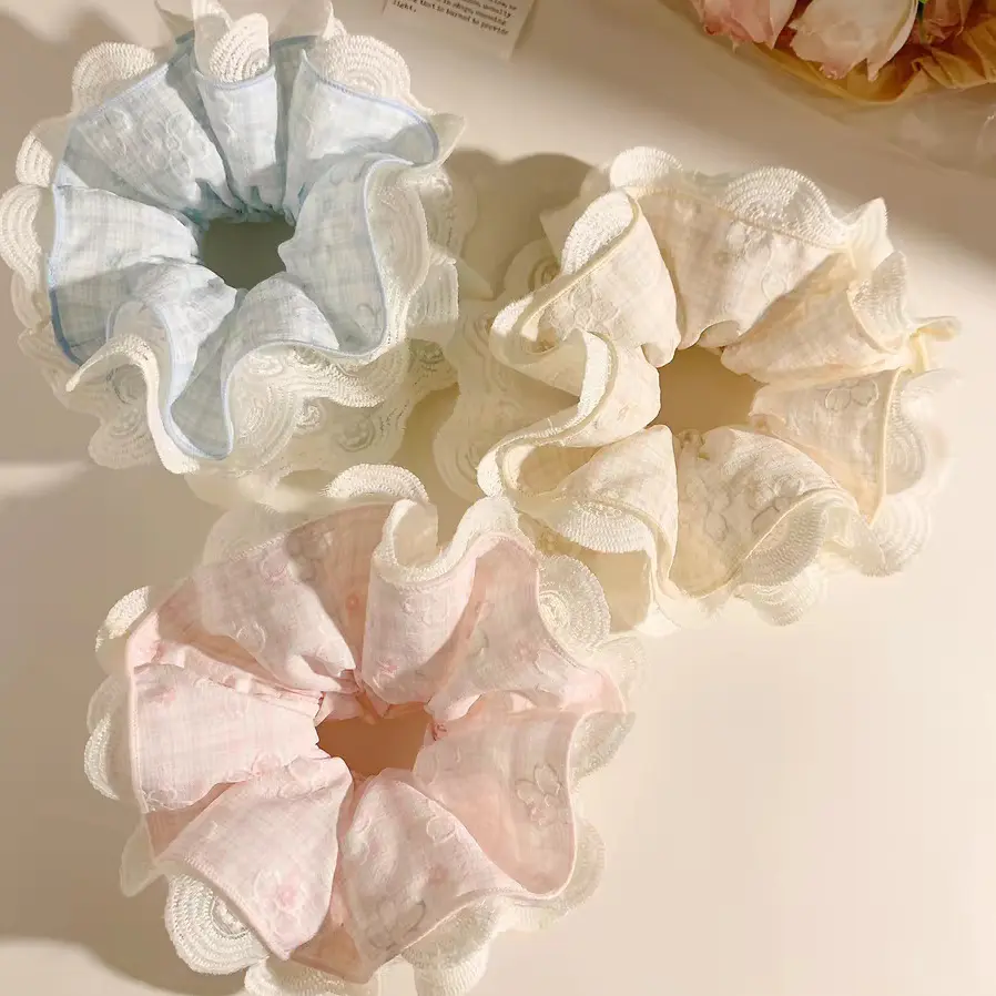 Cute Checkered Lace Hair Tie Set for Women, Korean Y2K Style Elastic Hair Rope & Scrunchie, Heart-Inspired Fashion Hair Accessories for Girls, Soft Durable Rubber Band Ponytail Holder, Trendy Casual Daily Hair Styling for School, Work & Travel, Lightweigh