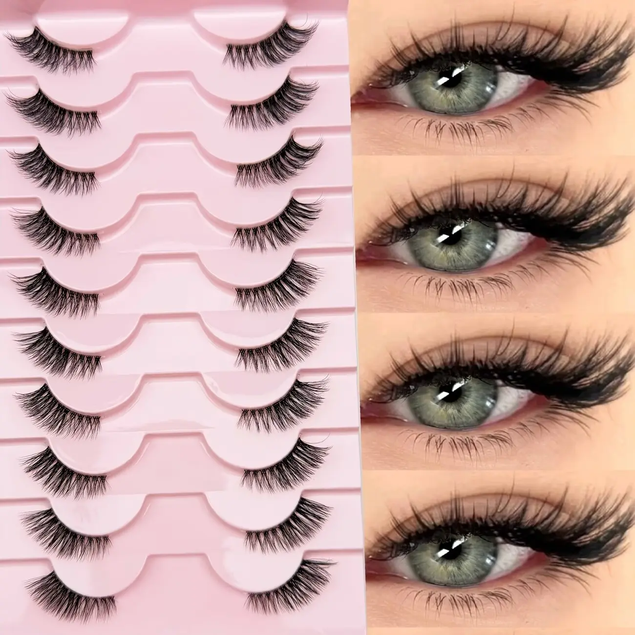 10 Pairs Half-Length Cat Eye Lashes, C Curl, Soft Fine Band, Short Fox Fur False Eyelashes, Reusable, Easy to Wear, Daily Use, Fluffy False Eyelashes
