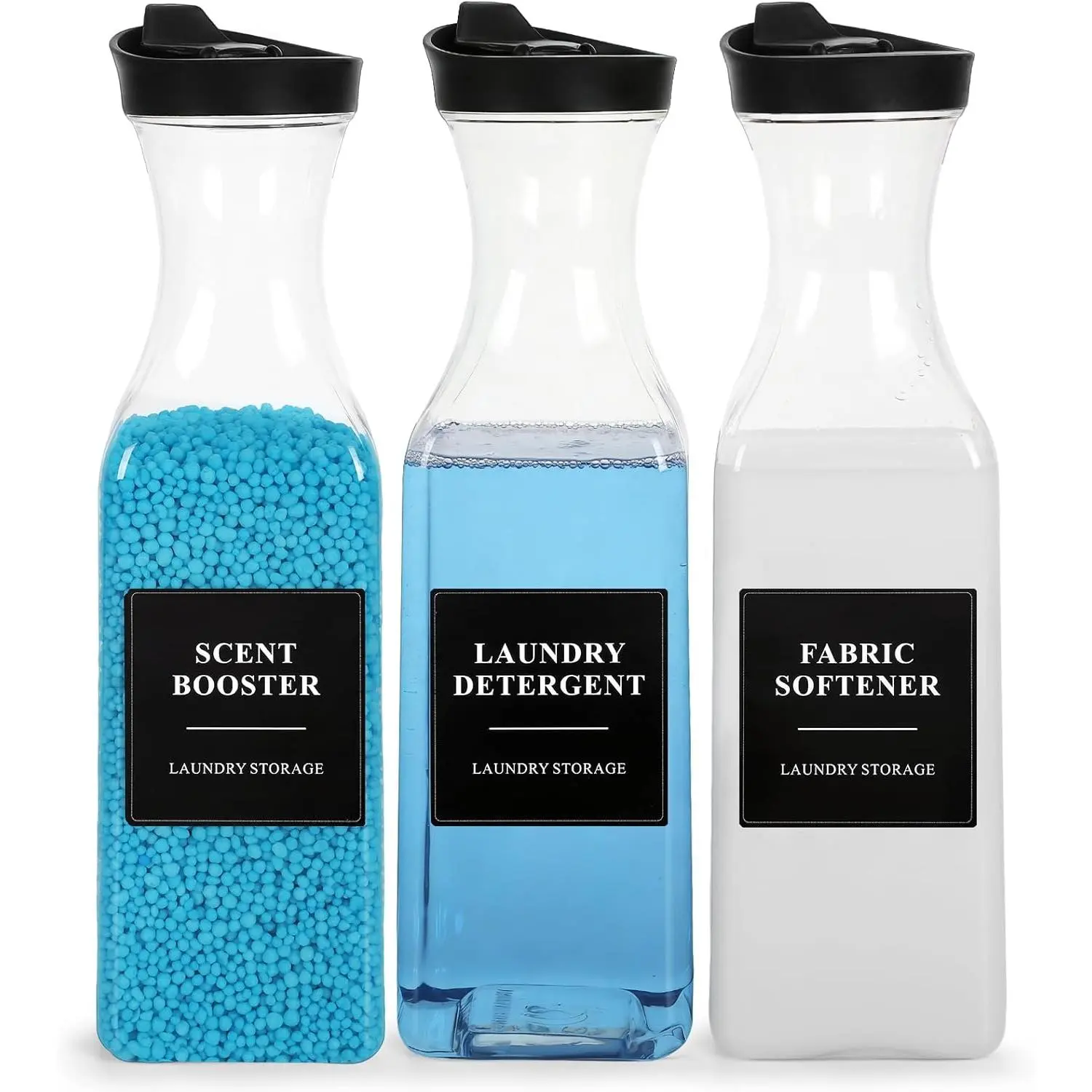3 Pack Laundry Detergent Dispenser, Laundry Soap & Fabric Softener Dispenser, 54oz Laundry Detergent Containers, Laundry Room Organization and Storage Plastic Bottle for Scent Booster, Powder, Bleach