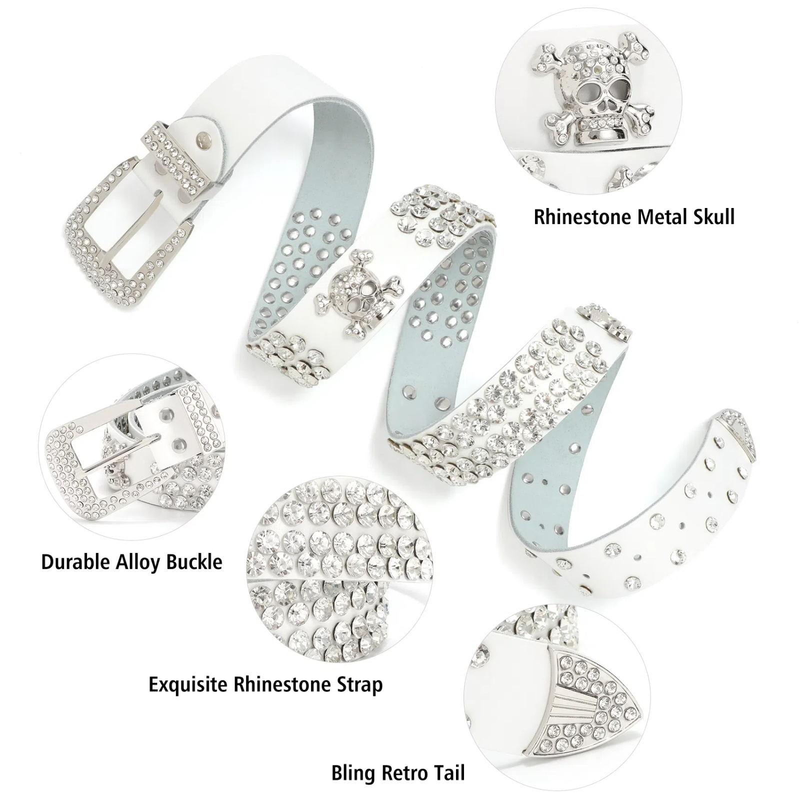 XZQTIVE Shimmering Rhinestone & Skull Western Leather Belt for Men & Women - Wide Buckle, Vintage Glam, Perfect for Jeans & Cowboy/Cowgirl Attire XZQTIVE Shimmering Rhinestone & Skull Western Leather Belt for Men & Women - Wide Buckle, Vintage Glam, Perfect for Jeans & Cowboy/Cowgirl Attire